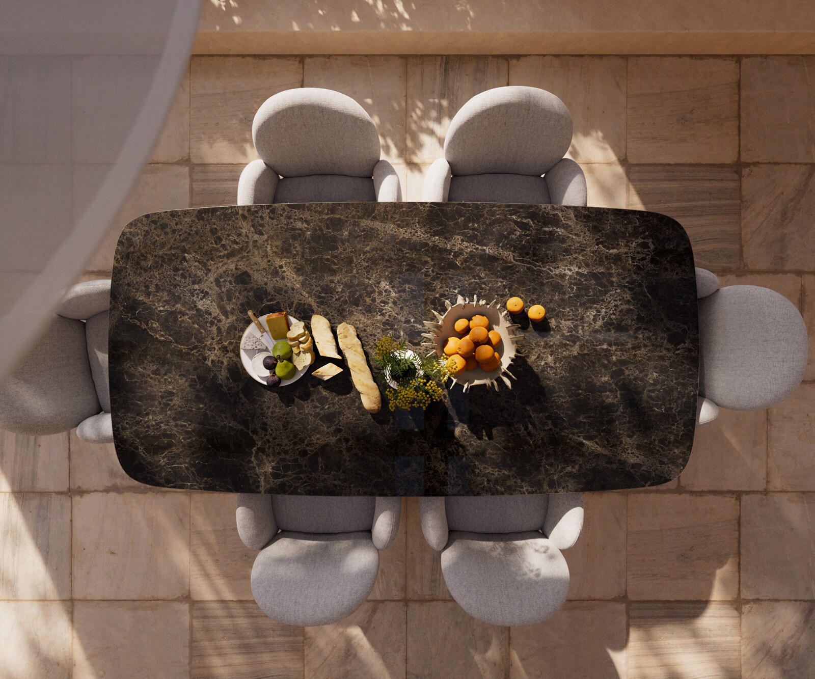 Table d’extérieur Edge Boot 240x120 cm céramique Laminam® Emperador Extra Lucidato brun foncé piètement croisé rectangulaire noir 6