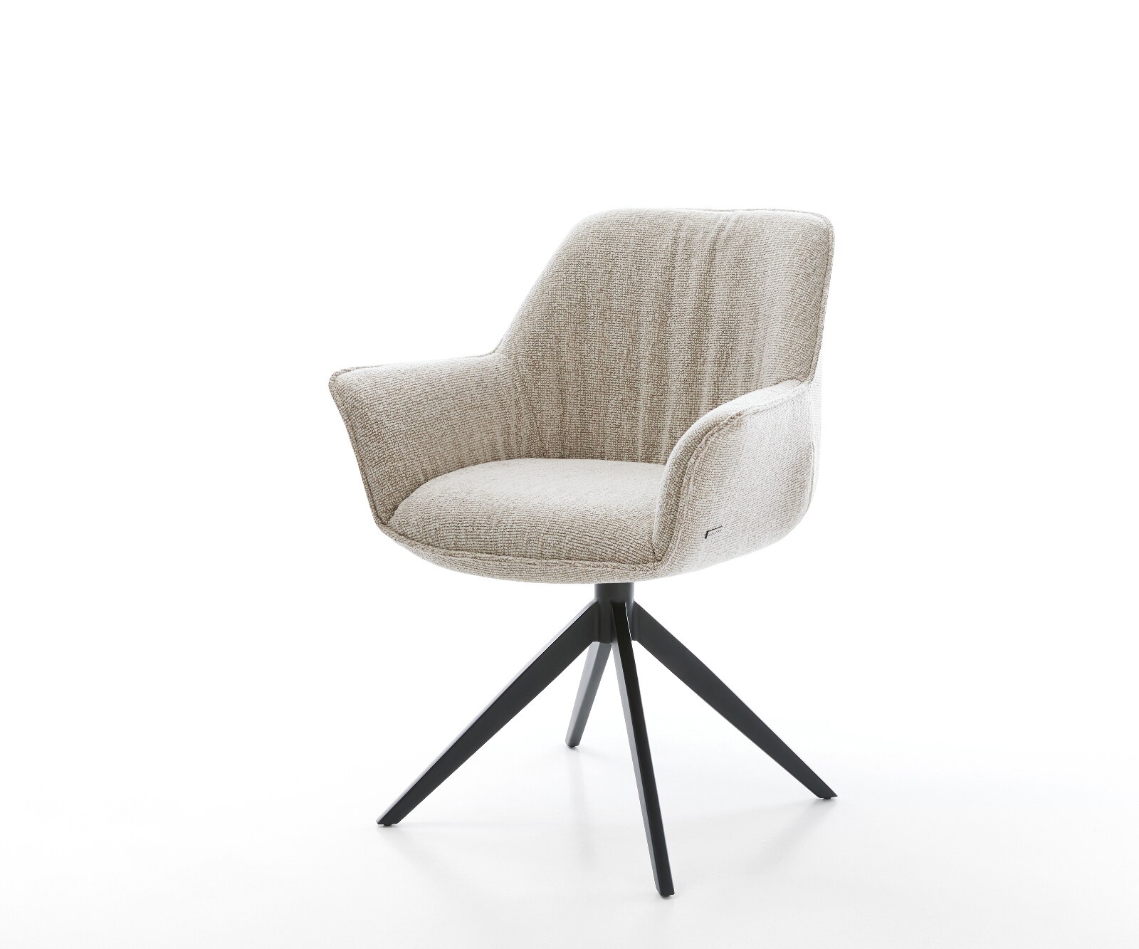 Drehstuhl Keila-Flex mit Armlehnen Webstoff Soft Beige Kreuzgestell breit Schwarz 360° drehbar Wippfunktion 1