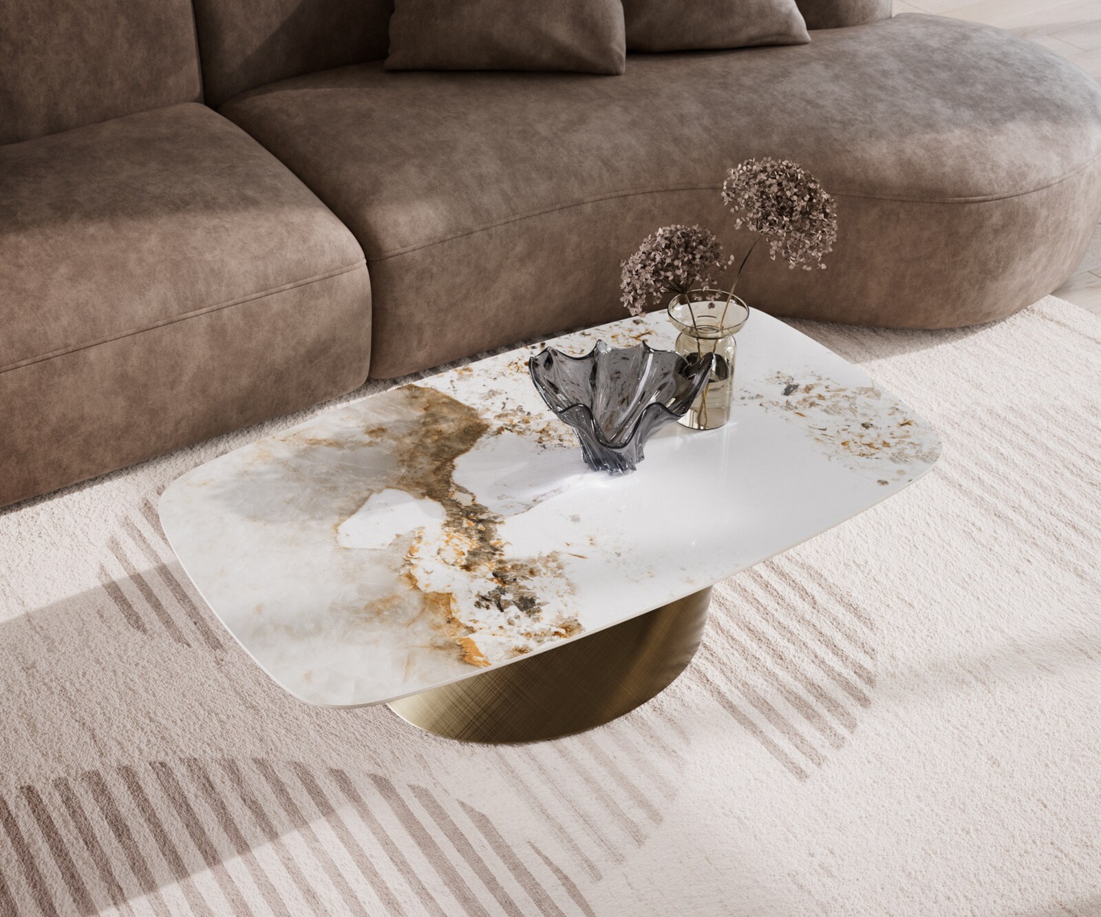 Couchtisch Edge Boot 120x70 cm Keramik Minas Melange Conis Metallic Gold 4