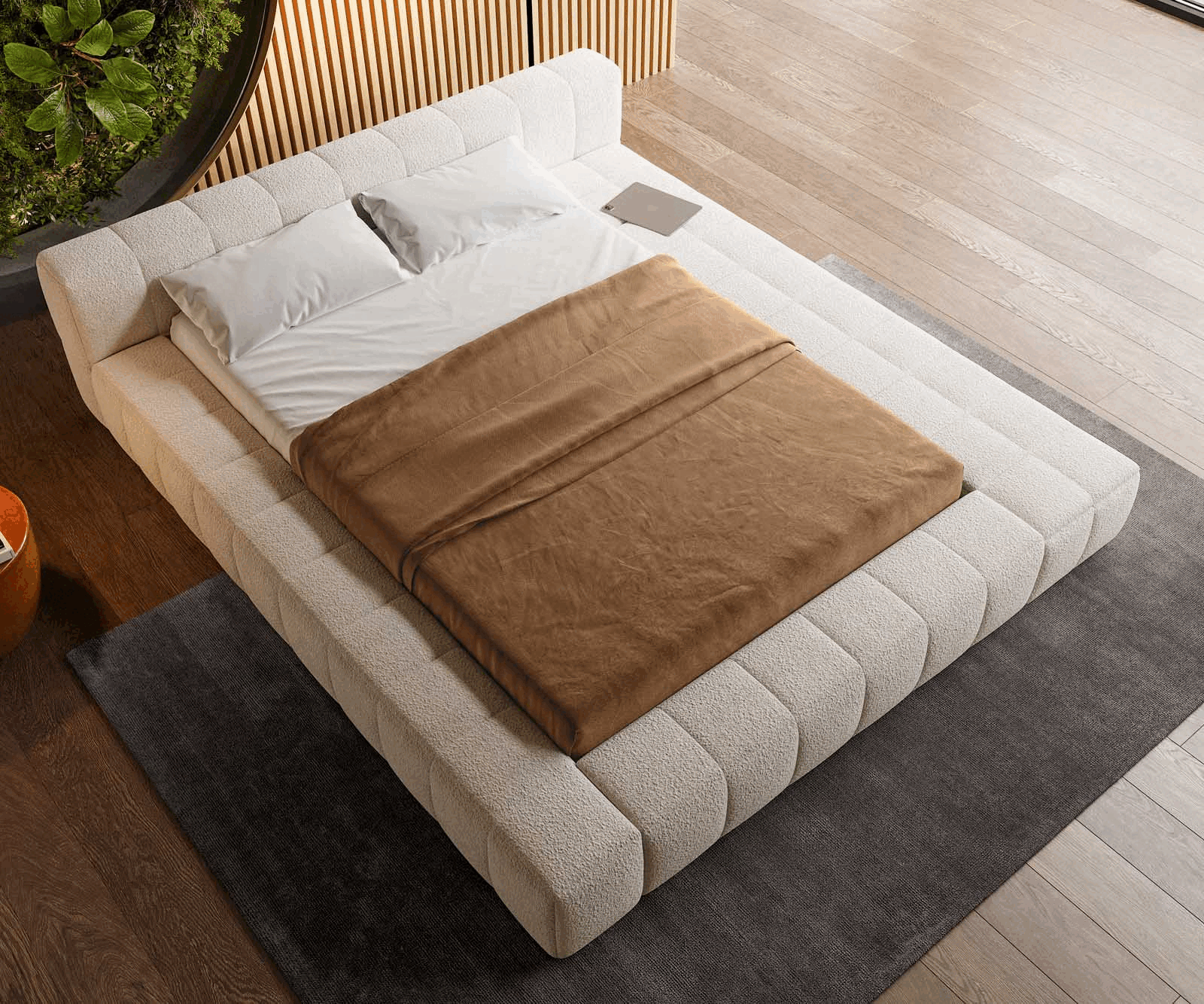 Polsterbettgestell Espazio 140x200 cm Bouclé Creme-Weiß mit Stauraum 4