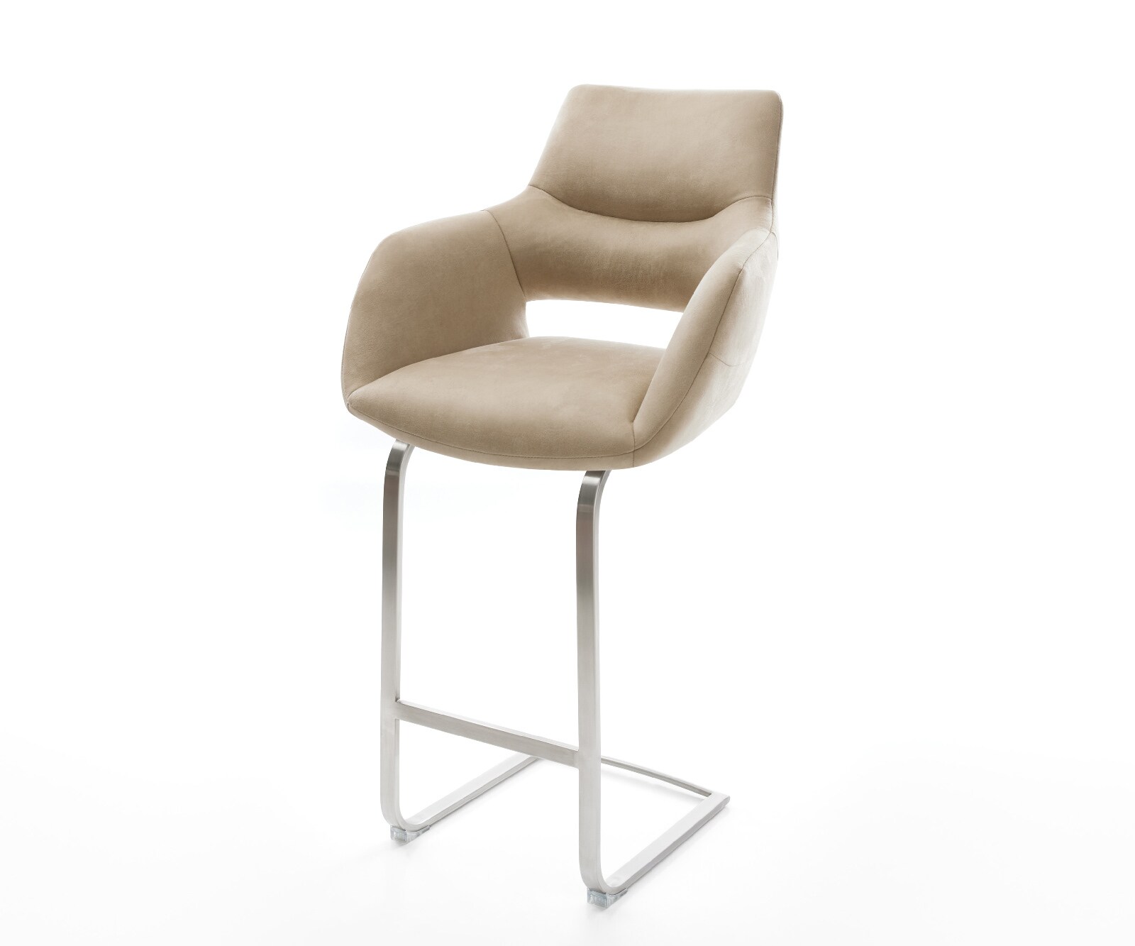 Barstuhl Yago-Flex Mikrofaser Beige Vintage Freischwinger Flach Edelstahl Silberfarben Taschenfederkern 1