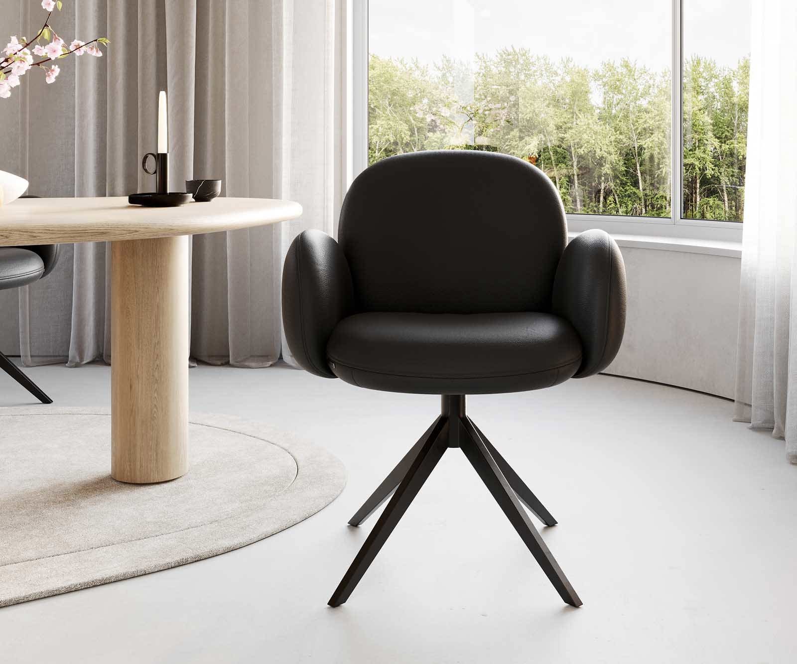 Drehstuhl Nube-Flex mit Armlehnen Echt-Leder Schwarz Kreuzgestell breit Schwarz 360° drehbar Taschenfederkern 1 Drehstuhl Nube-Flex mit Armlehnen Echt-Leder Schwarz Kreuzgestell breit Schwarz 360° drehbar Taschenfederkern 1