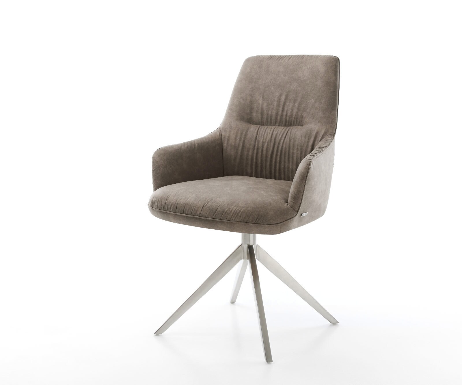 Drehstuhl Zelia-Flex mit Armlehnen Mikrofaser Taupe Vintage Kreuzgestell breit Edelstahl 360° drehbar Wippfunktion Taschenfederkern 1