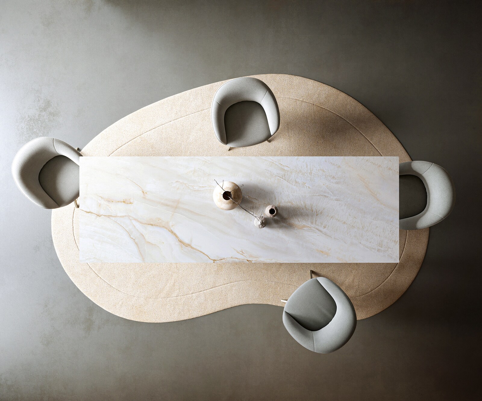 Table à manger Edge 300x100 cm céramique Onyx Pearl Prisma métal doré 5