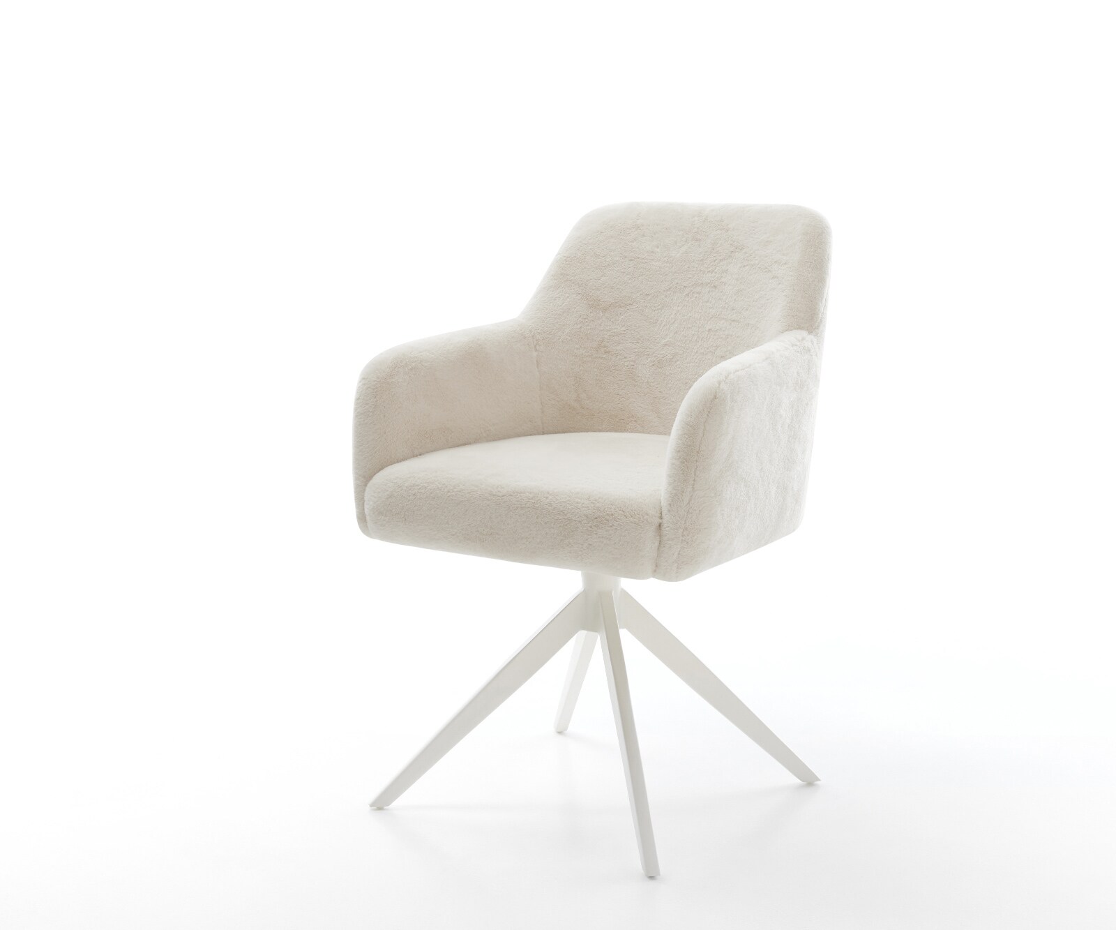 Drehstuhl Greg-Flex Plüsch Creme-Weiß Kreuzgestell breit Weiß 360° drehbar Wippfunktion Taschenfederkern