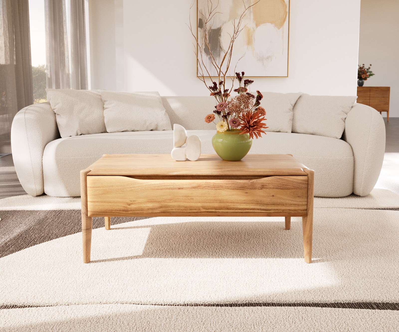 Couchtisch Simcha 100x50 cm Akazie Natur 2 Klappen 1