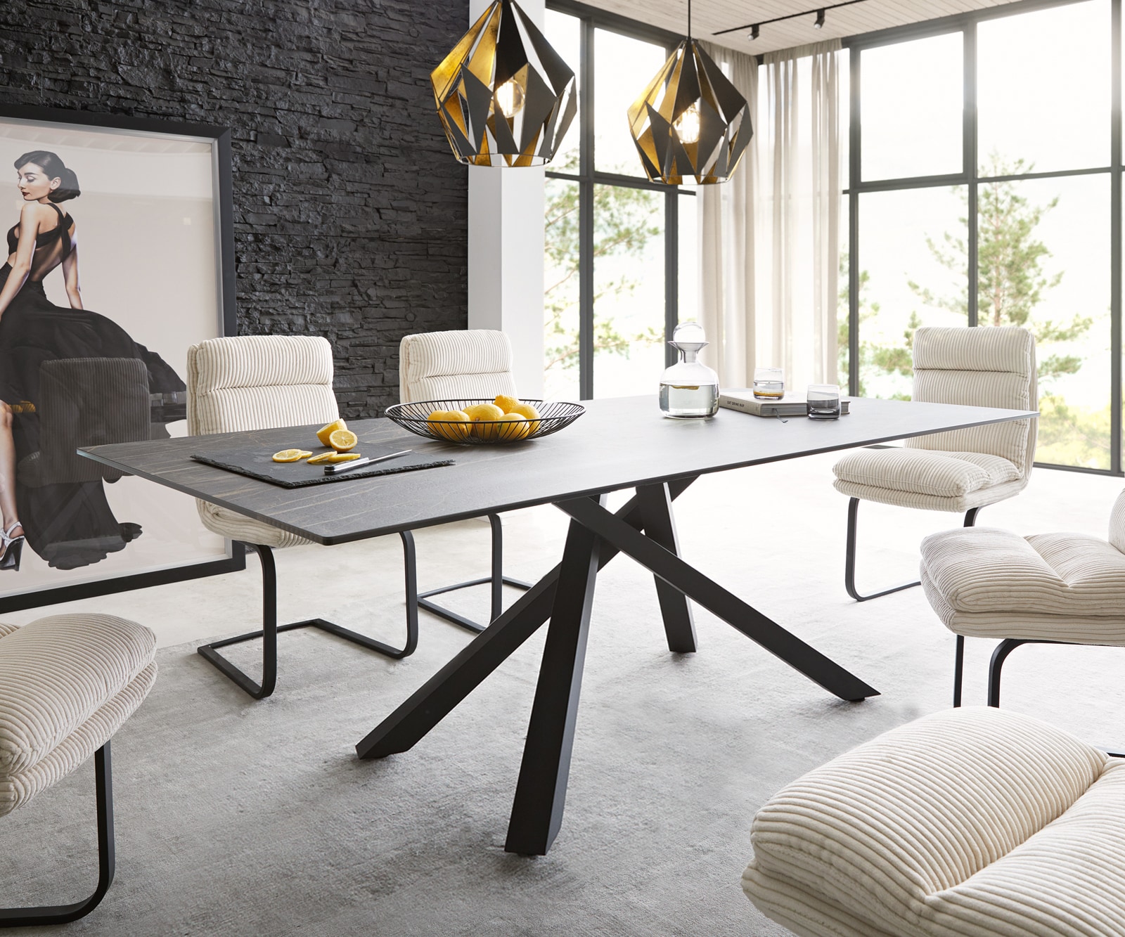 Esstisch Edge 200x100cm Keramik Laminam®Noir Desir Braun Mittelfuß Kreuz Schwarz Esstisch Edge 200x100cm Keramik Laminam®Noir Desir Braun Mittelfuß Kreuz Schwarz