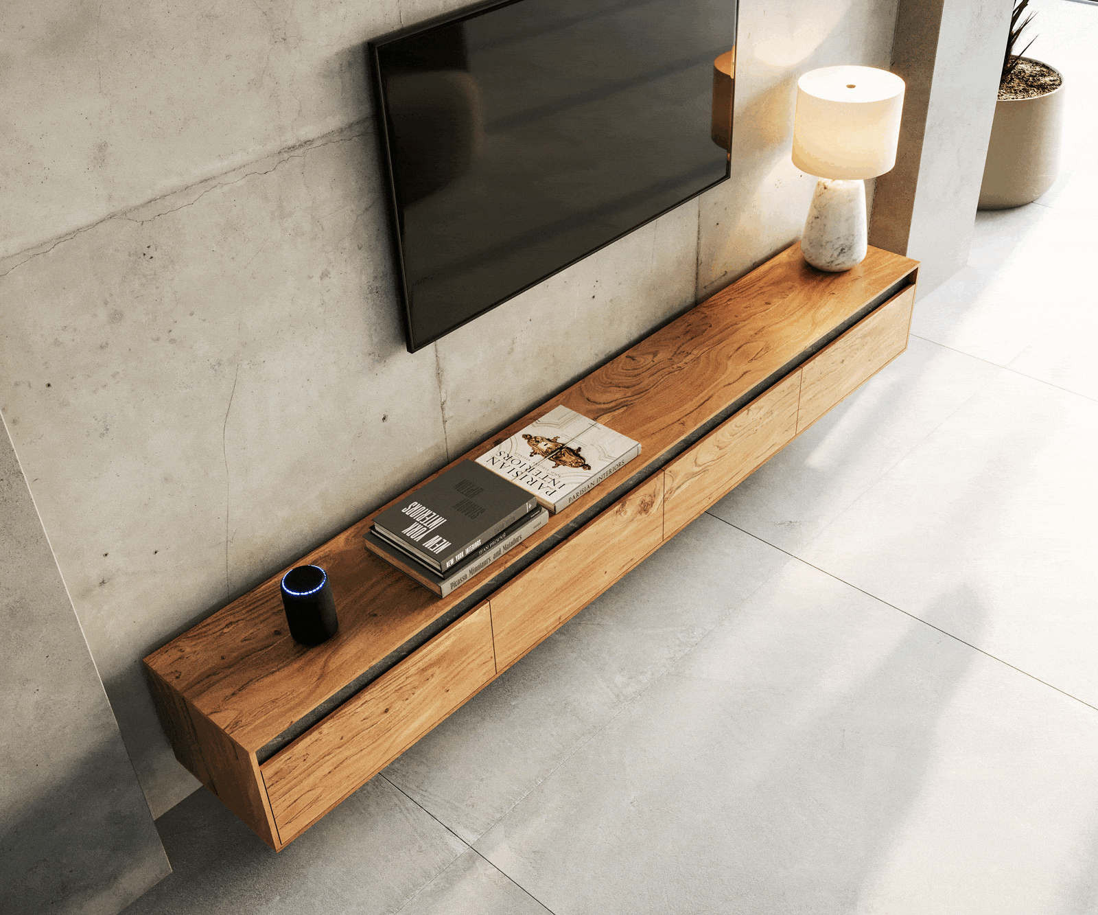 Design-Lowboard Stonegrace 240 cm Akazie Natur Schiefer 4 Türen schwebend 3