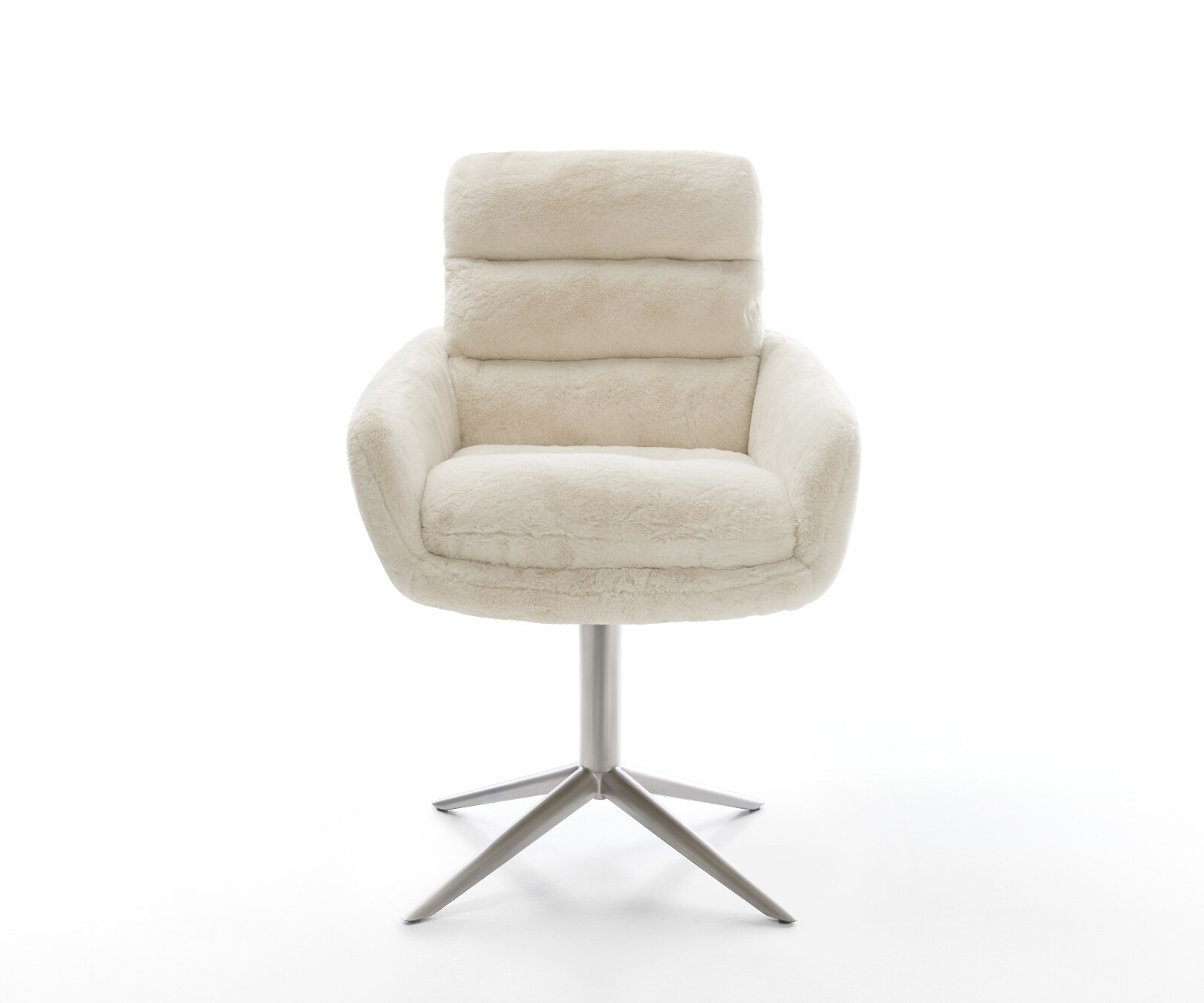 Drehstuhl Abelia-Flex mit Armlehnen Plüsch Creme-Weiß Fußkreuz Edelstahl 360° drehbar Wippfunktion 1