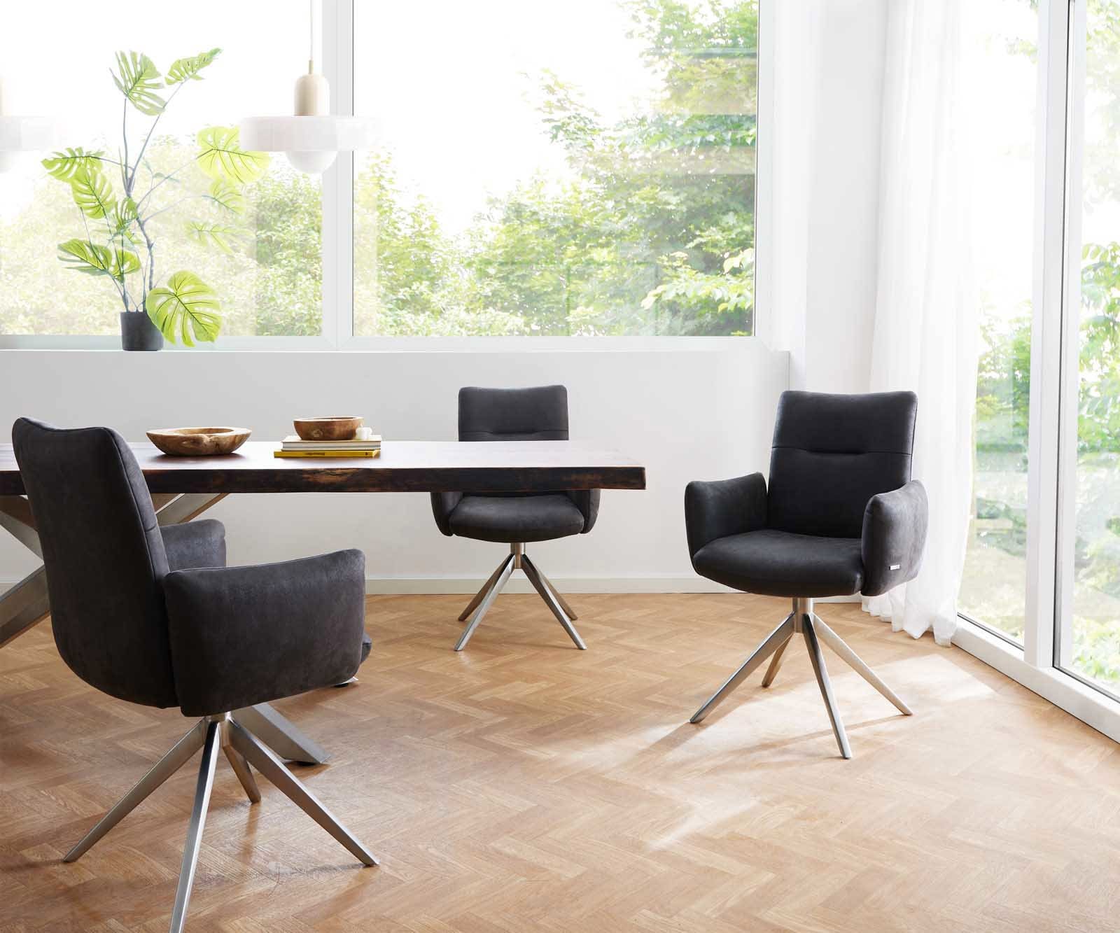 Chaise-pivotante Jova-Flex avec accoudoirs microvelours anthracite vintage pied croisé large acier inoxydable brossé pivotement sur 360° ressorts ensachés 5 Chaise-pivotante Jova-Flex avec accoudoirs microvelours anthracite vintage pied croisé large acier inoxydable brossé pivotement sur 360° ressorts ensachés 5
