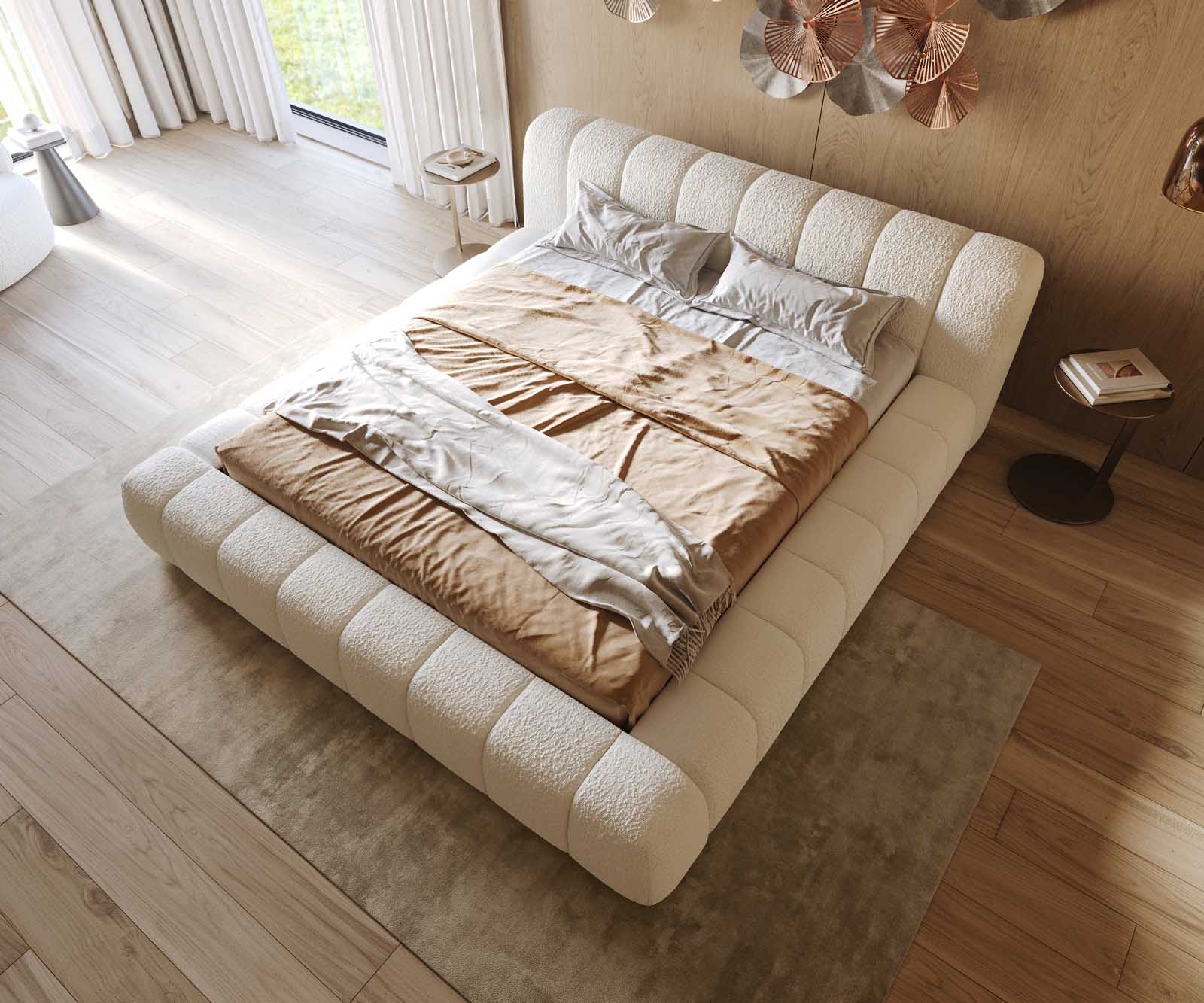 Polsterbettgestell Cutio 180x200 cm Bouclé Creme-Weiß 4