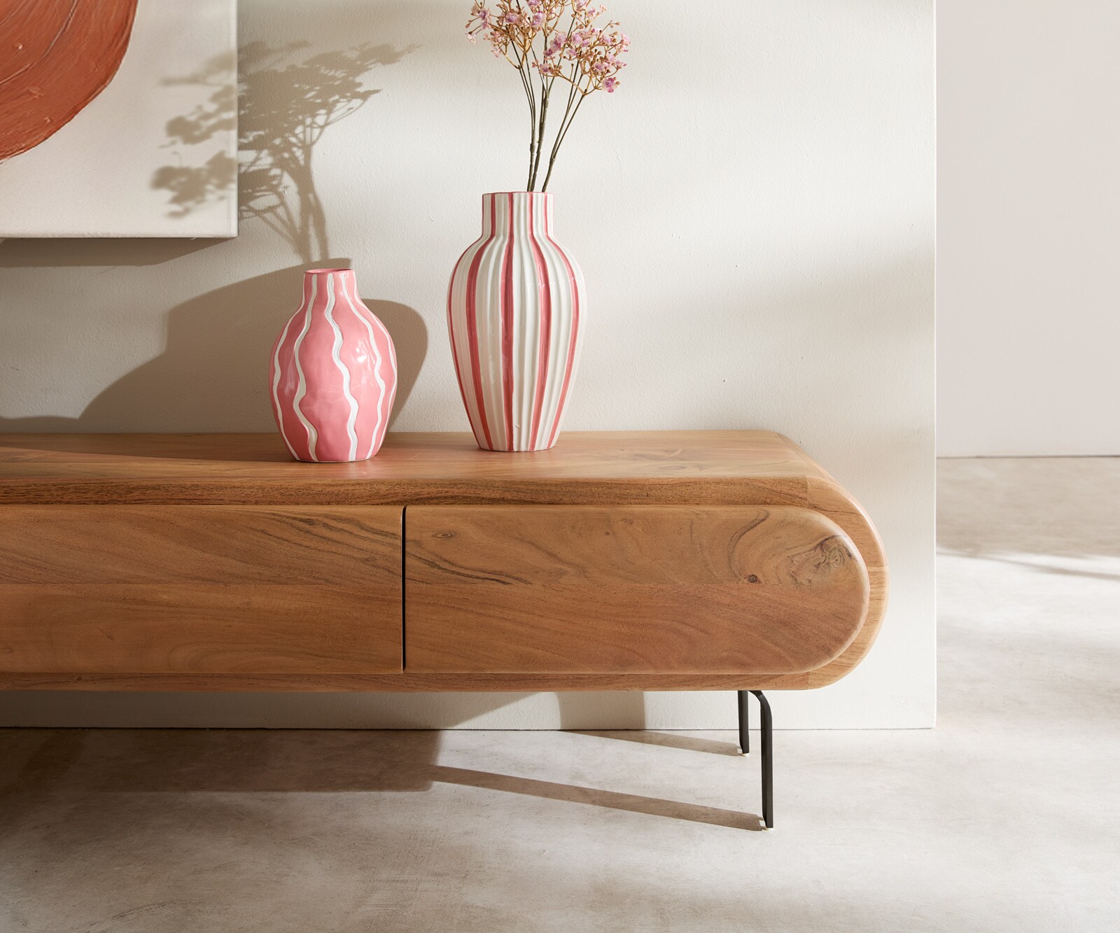 Lowboard Sohara 175 cm Akazie Natur 4 Türen L-Fuß schwarz 5