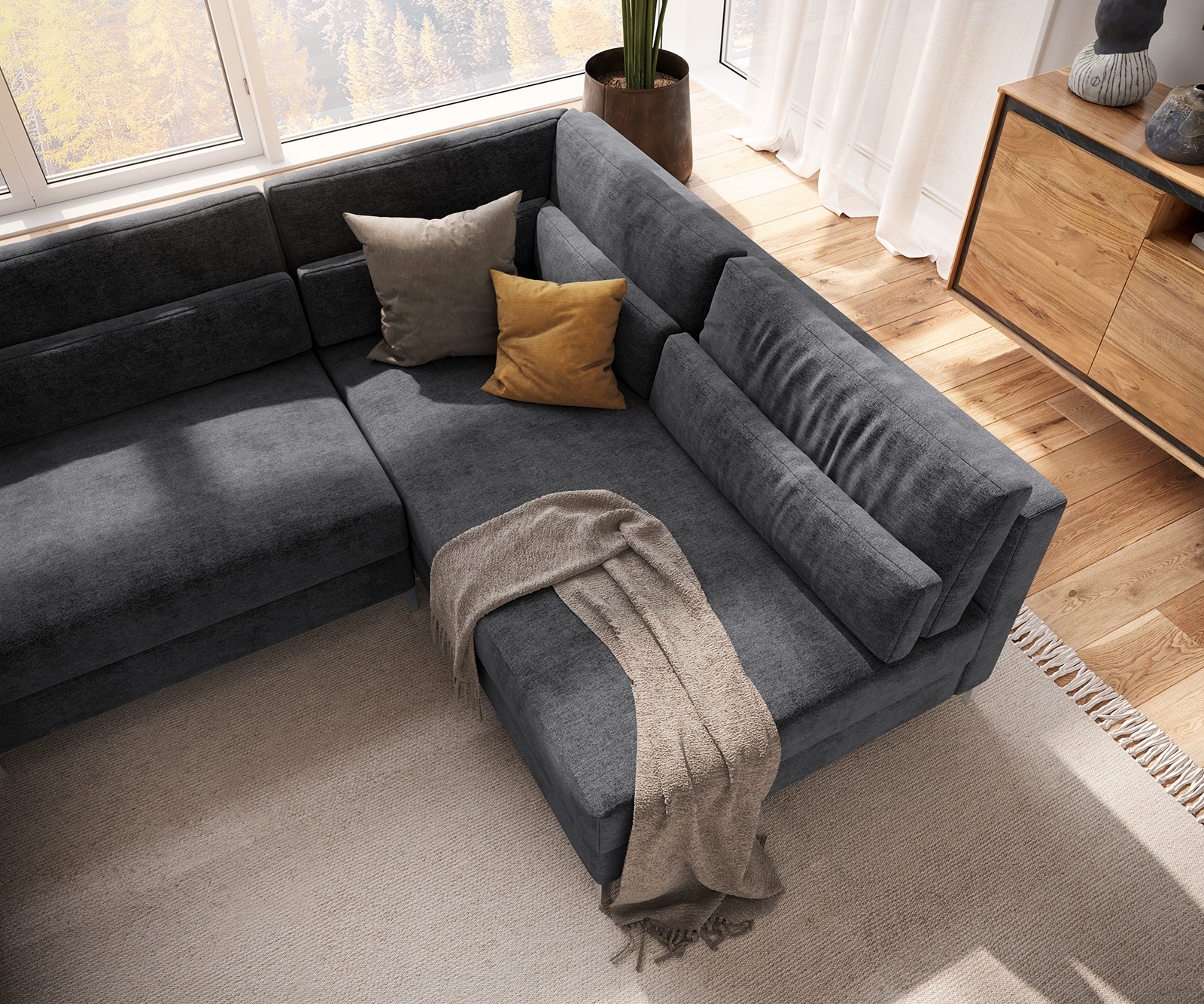 Wohnlandschaft Elio 300x185 cm Mikrofaser Graphite mit Hocker 4 Wohnlandschaft Elio 300x185 cm Mikrofaser Graphite mit Hocker 4