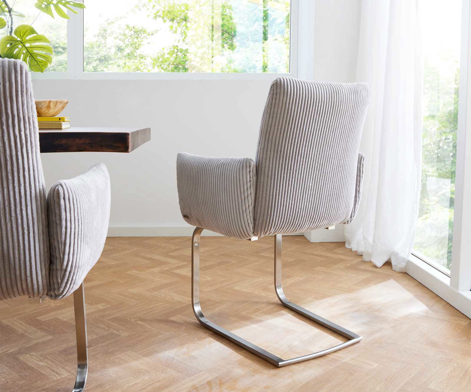 Cantilever Jova-Flex avec accoudoirs côtelé gris argenté pied cantilever plat acier inoxydable brossé ressorts ensachés 4