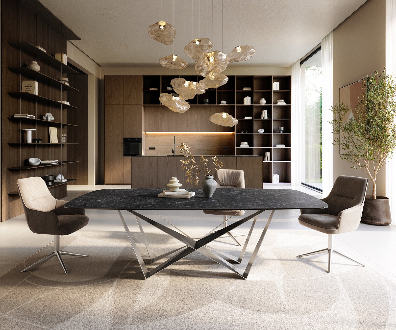 Esstisch Edge Boot 240x120 cm Keramik Laminam® Nero Greco Anthrazit Spider Flachstahl Edelstahl 1