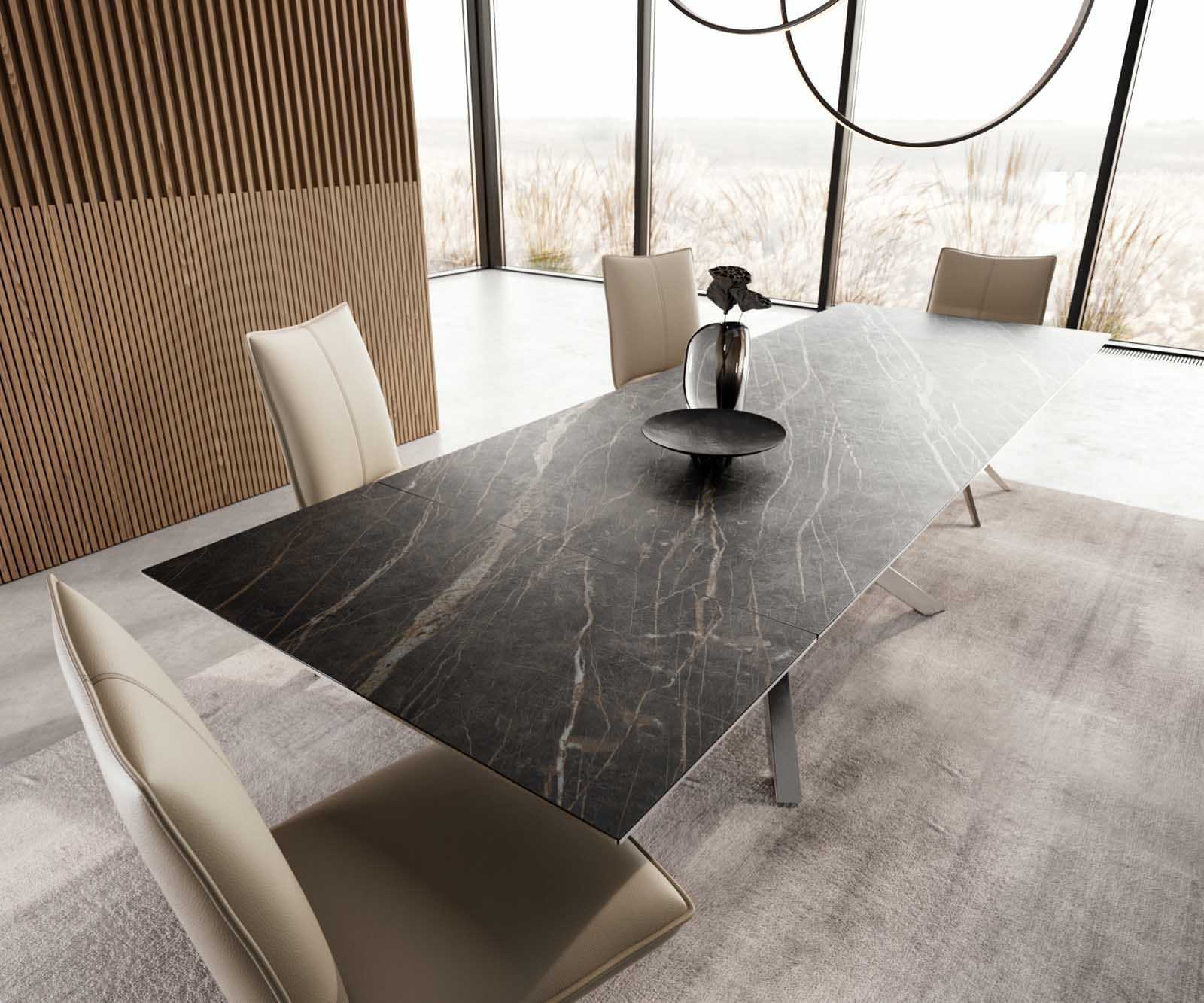 Table à manger Edge 200-300x100 céramique Laminam®Noir Desir marron cadre croisé rectangulaire acier inoxydable extensible 4