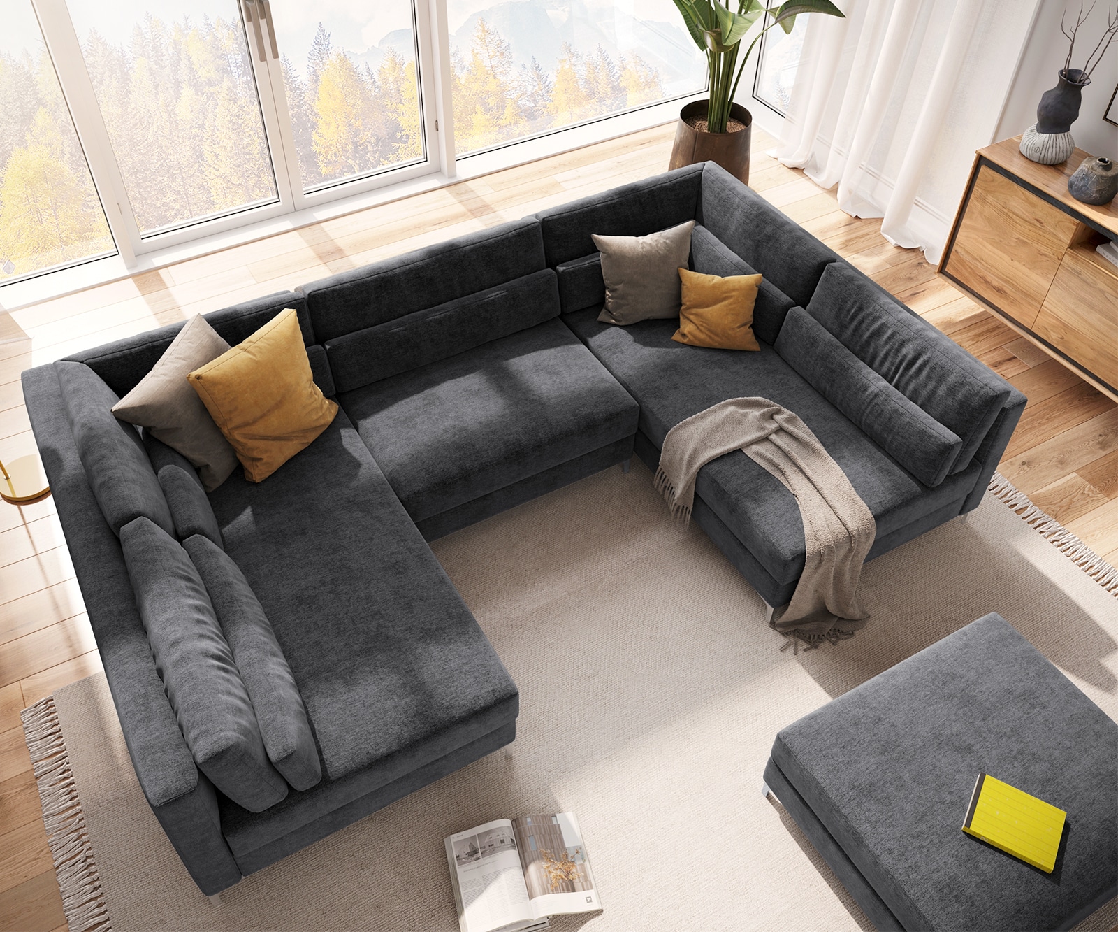 Wohnlandschaft Elio 300x185 cm Mikrofaser Graphite mit Hocker 3 Wohnlandschaft Elio 300x185 cm Mikrofaser Graphite mit Hocker 3