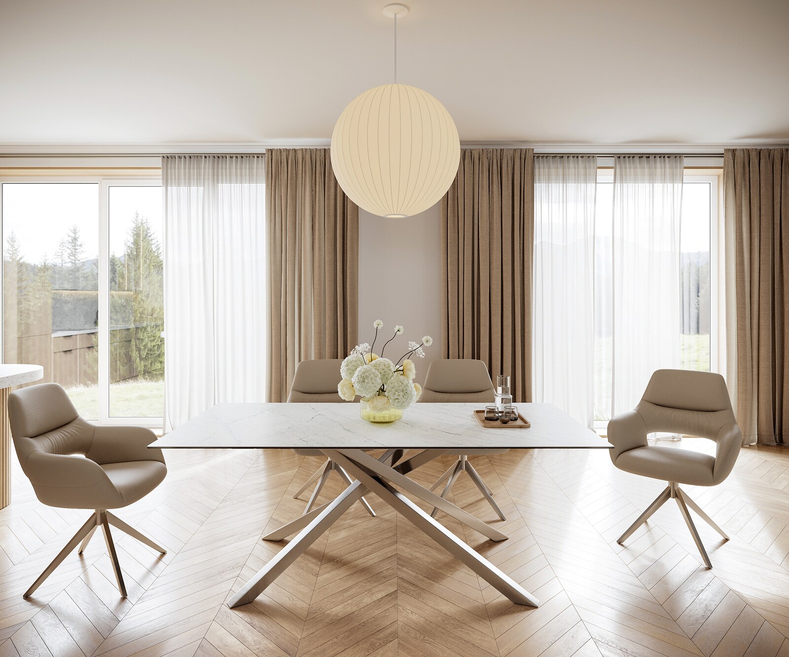 Esstisch Edge 200x100cm Keramik Laminam®Statuarietto Weiß Kreuzgestell Rechteck Edelstahl 1