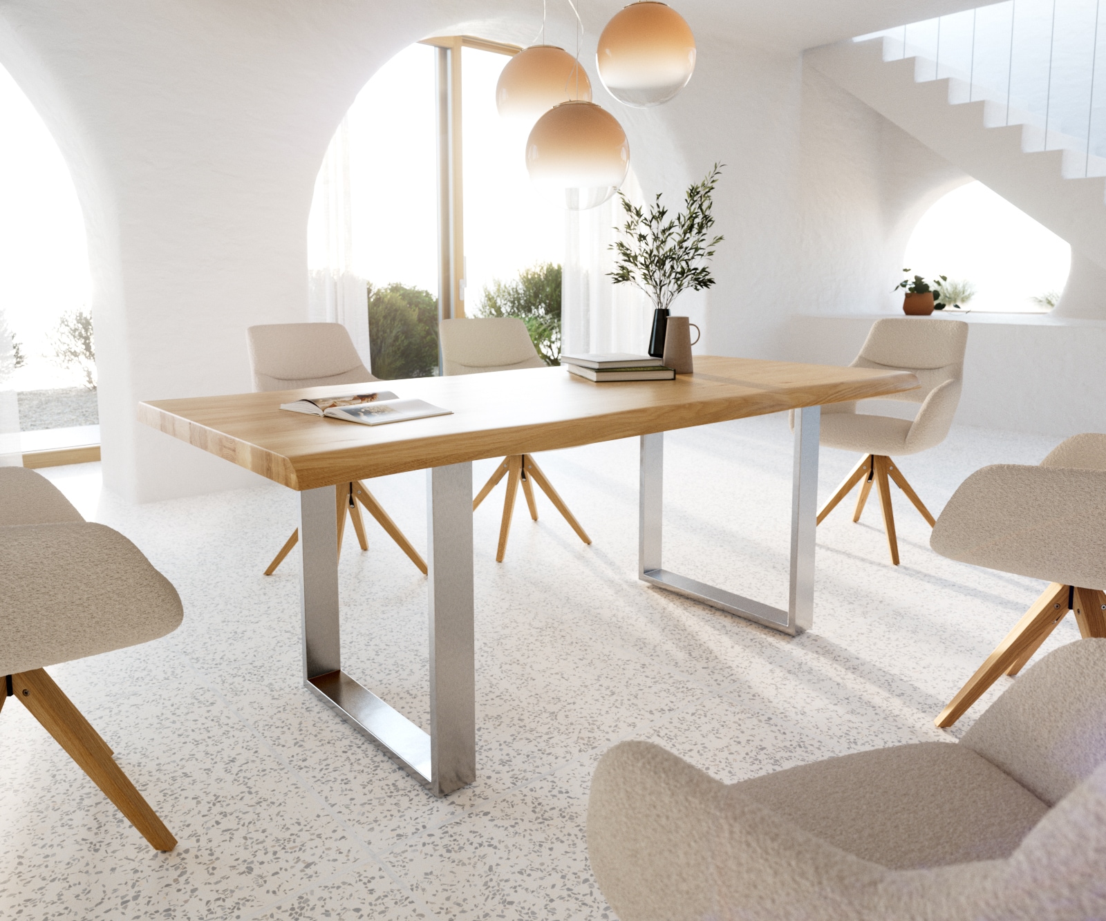 Esstisch Edge 200x100 Eiche Natur Edelstahl Schmal Live-Edge Esstisch Edge 200x100 Eiche Natur Edelstahl Schmal Live-Edge