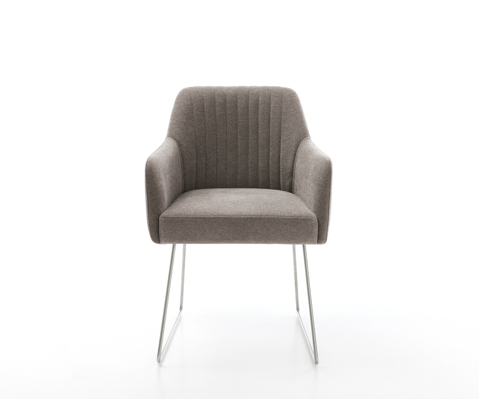 Esszimmerstuhl Greg-Flex Strukturstoff Soft Taupe Kufengestell Edelstahl Taschenfederkern 2