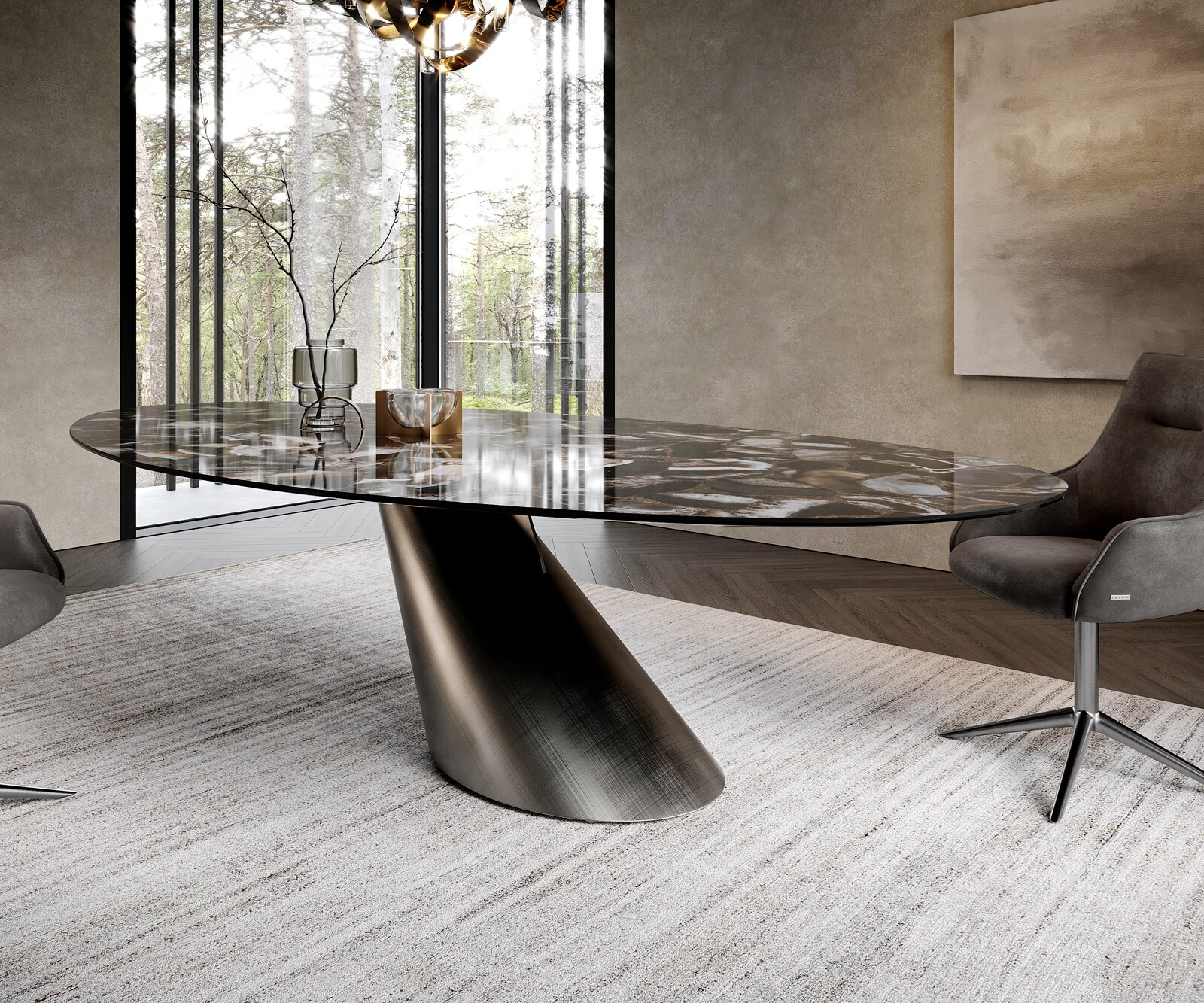 Esstisch Edge Oval 280x130 Keramik Iris FMG Agatablack Cono Metallic Silber 5