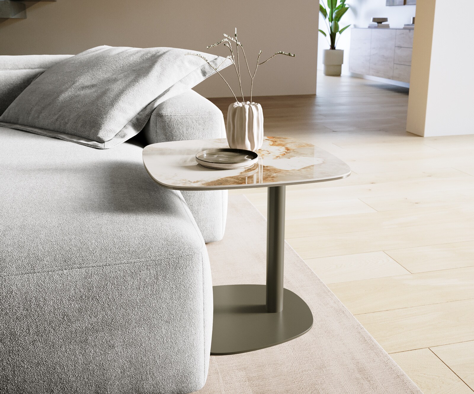 Beistelltisch Edge Boot 50x50 cm Keramik Minas Melange Eleny Metall Effektfinish Titan 1