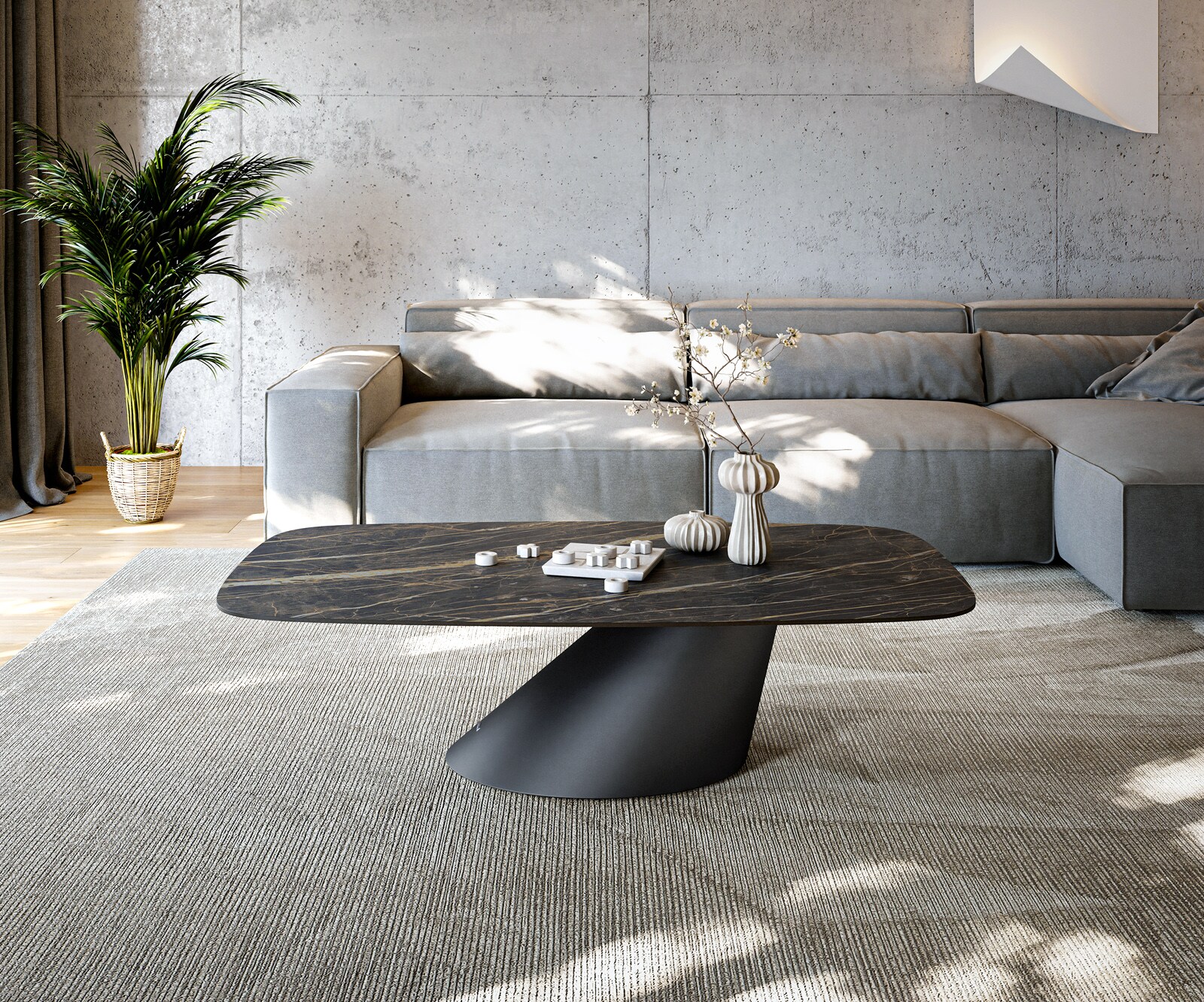 Table basse Edge Boot 140x80 cm céramique Laminam® Noir Desir brun Conis métal noir 1