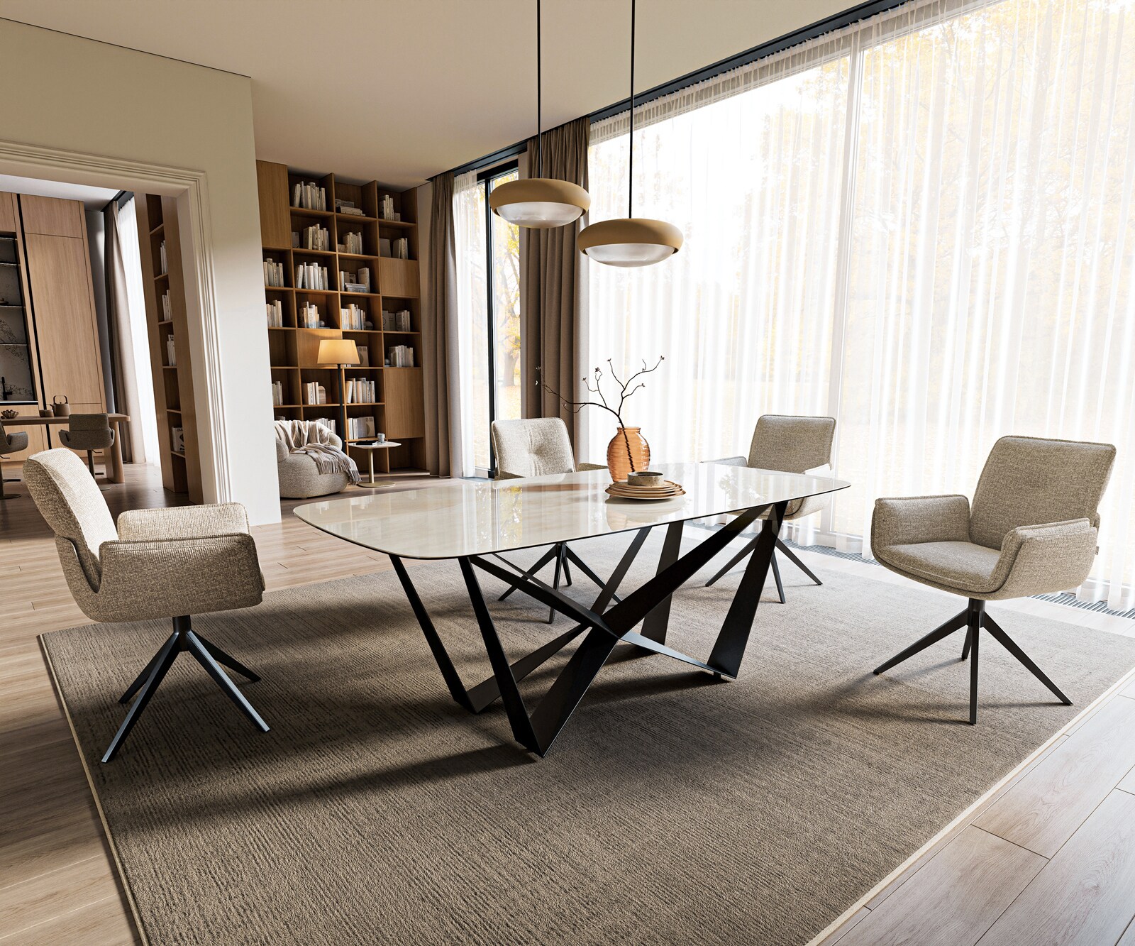 Esstisch Edge Boot 200x100 cm Keramik Onyx Champagne Spider Flachstahl Schwarz 6