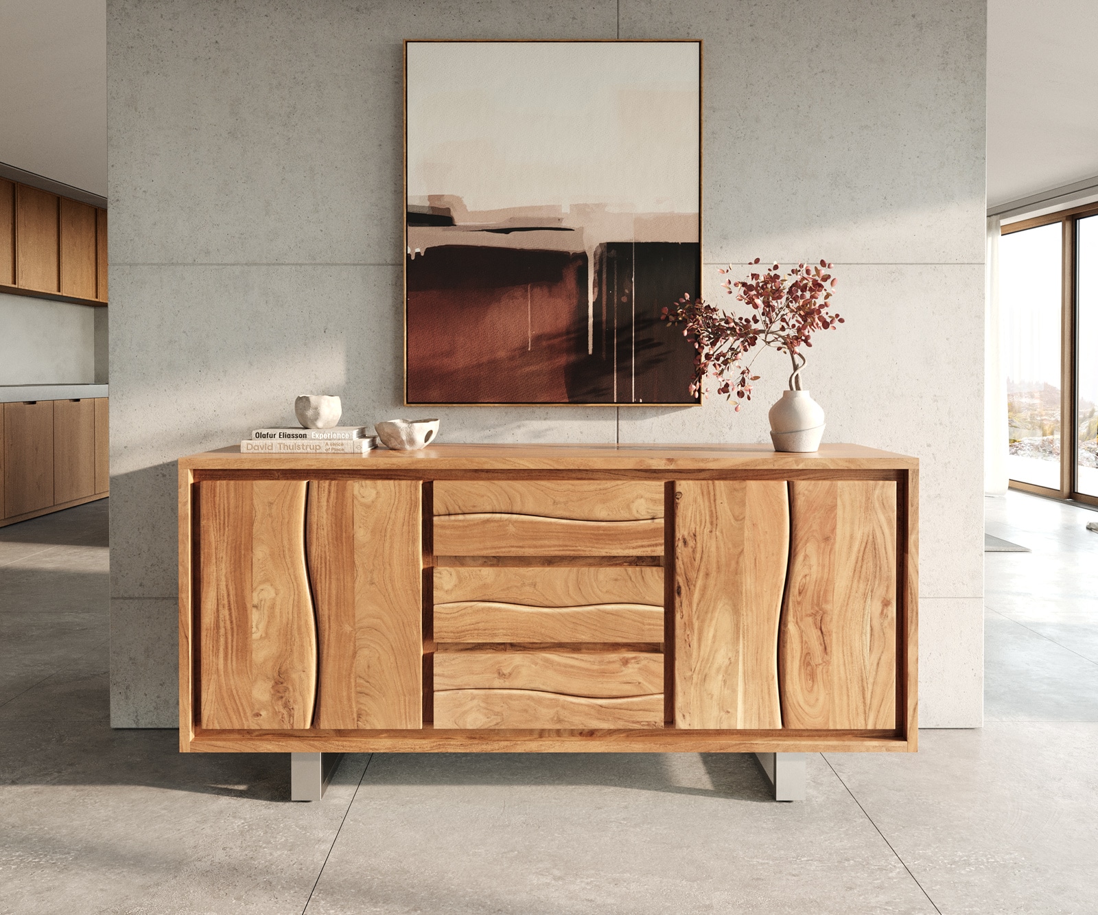 Sideboard Live-Edge 170 cm Akazie natur 3 Schübe 4 Türen 1 Sideboard Live-Edge 170 cm Akazie natur 3 Schübe 4 Türen 1