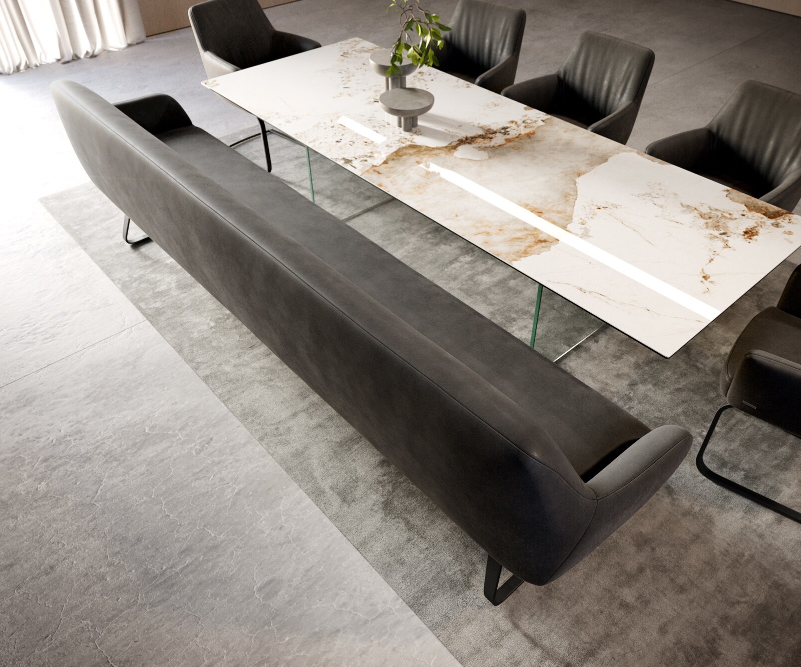 Banc-de-salle-à-manger Taya-Flex 300 cm microfibre antracite vintage châssis à patins plat noir ressort ensaché 4
