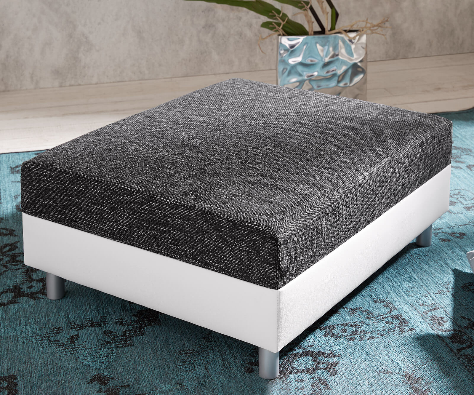 Tabouret Clovis L98 x P83 Blanc Noir Module tissu structuré  1