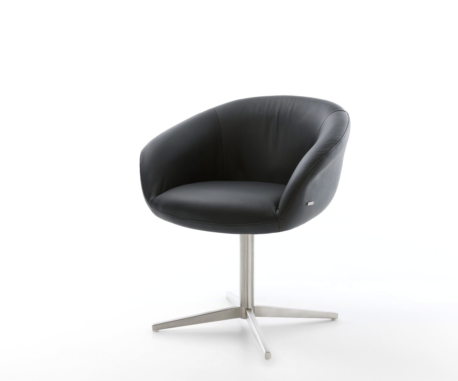 Chaise-pivotante Vinka-Flex avec accoudoirs cuir de vache noir pied de chaise 4 branches acier inoxydable brossé pivotement sur 360° ressorts ensachés 1