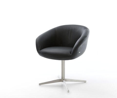 Chaise-pivotante Vinka-Flex avec accoudoirs cuir de vache noir pied de chaise 4 branches acier inoxydable brossé pivotement sur 360° ressorts ensachés