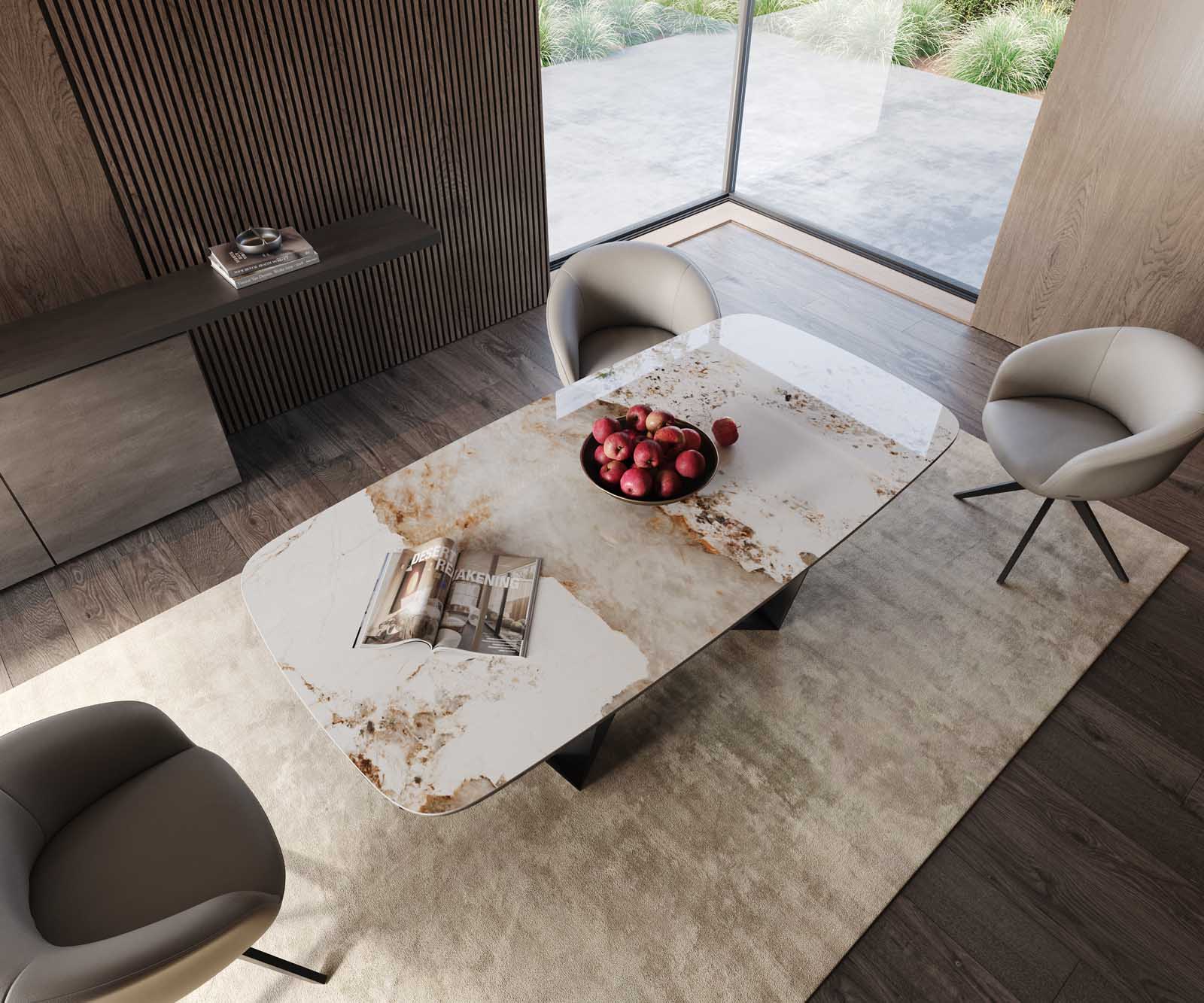 Esstisch Edge Boot 200x100 Keramik Minas Melange Weiß-Beige Spider Flachstahl Schwarz 4 Esstisch Edge Boot 200x100 Keramik Minas Melange Weiß-Beige Spider Flachstahl Schwarz 4