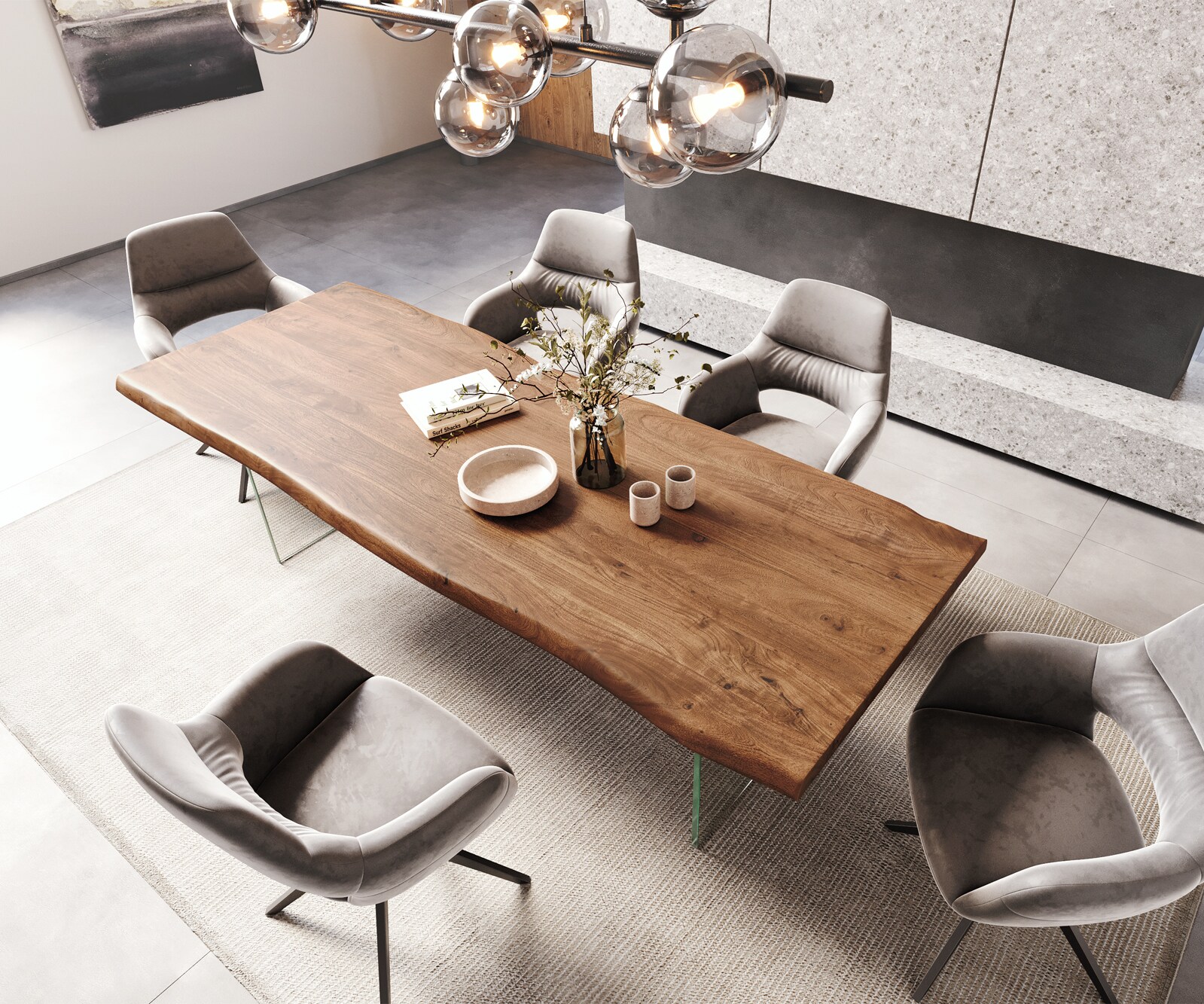Esstisch Edge 260x100 XL Akazie Braun Glas Live-Edge 4