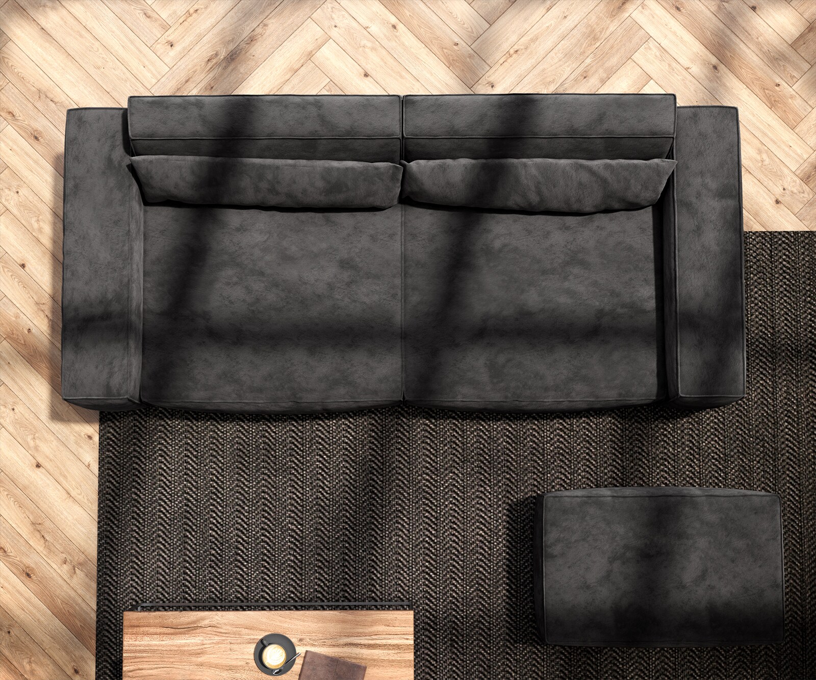 Big-Sofa Sirpio 230x90 cm Mikrofaser Schwarz mit Hocker 5