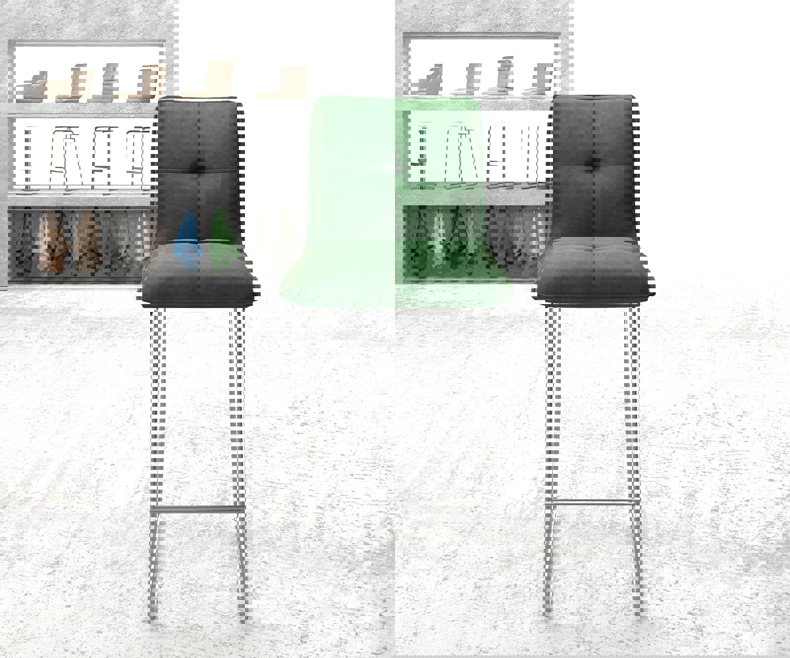 Barstuhl Maddy-Flex Samt Grün Kufengestell Edelstahl 2