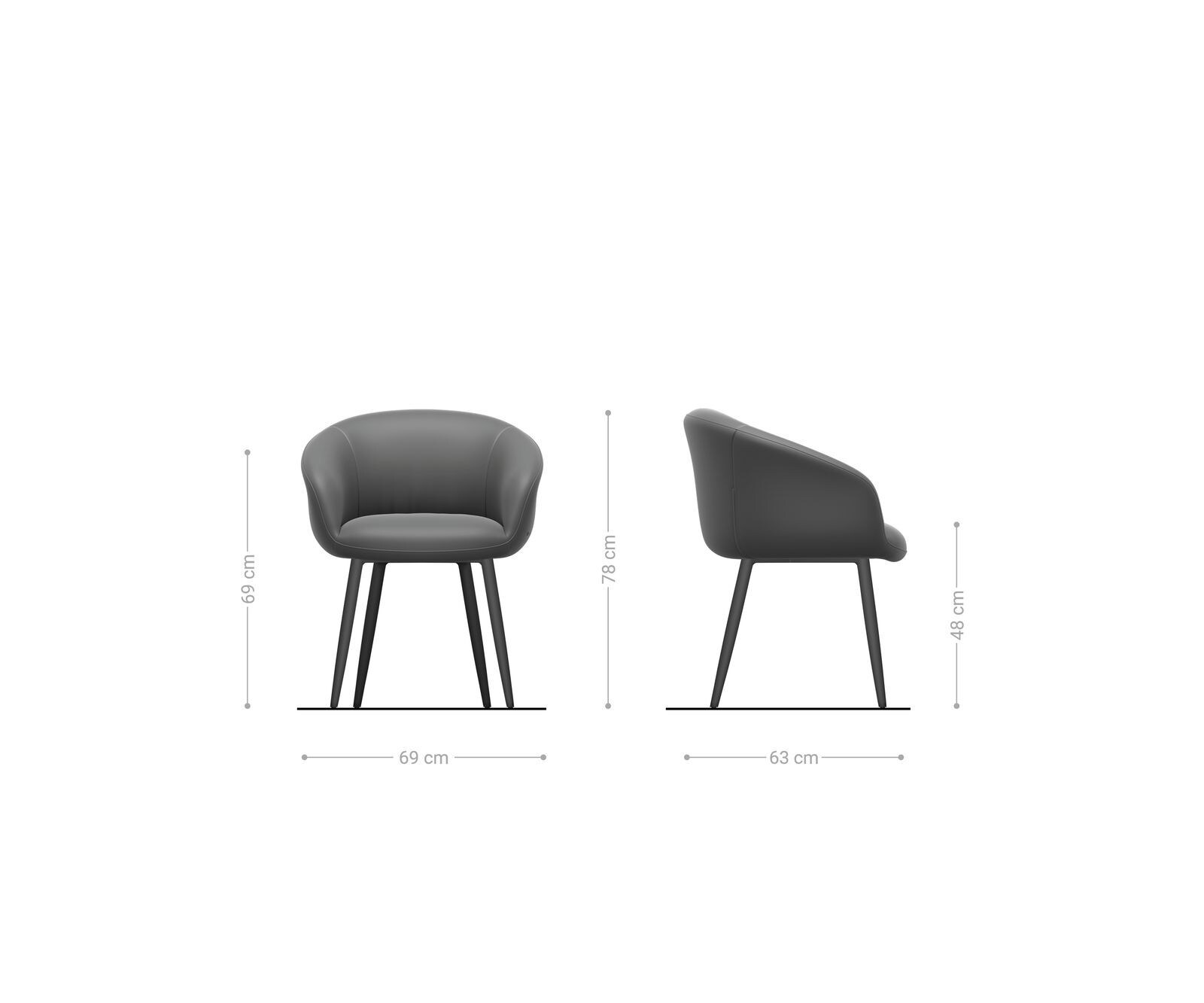 Chaise-de-salle-à-manger Vinka-Flex avec accoudoirs cuir de vache couleur boue 4 pieds coniques acier inoxydable brossé ressorts ensachés 6