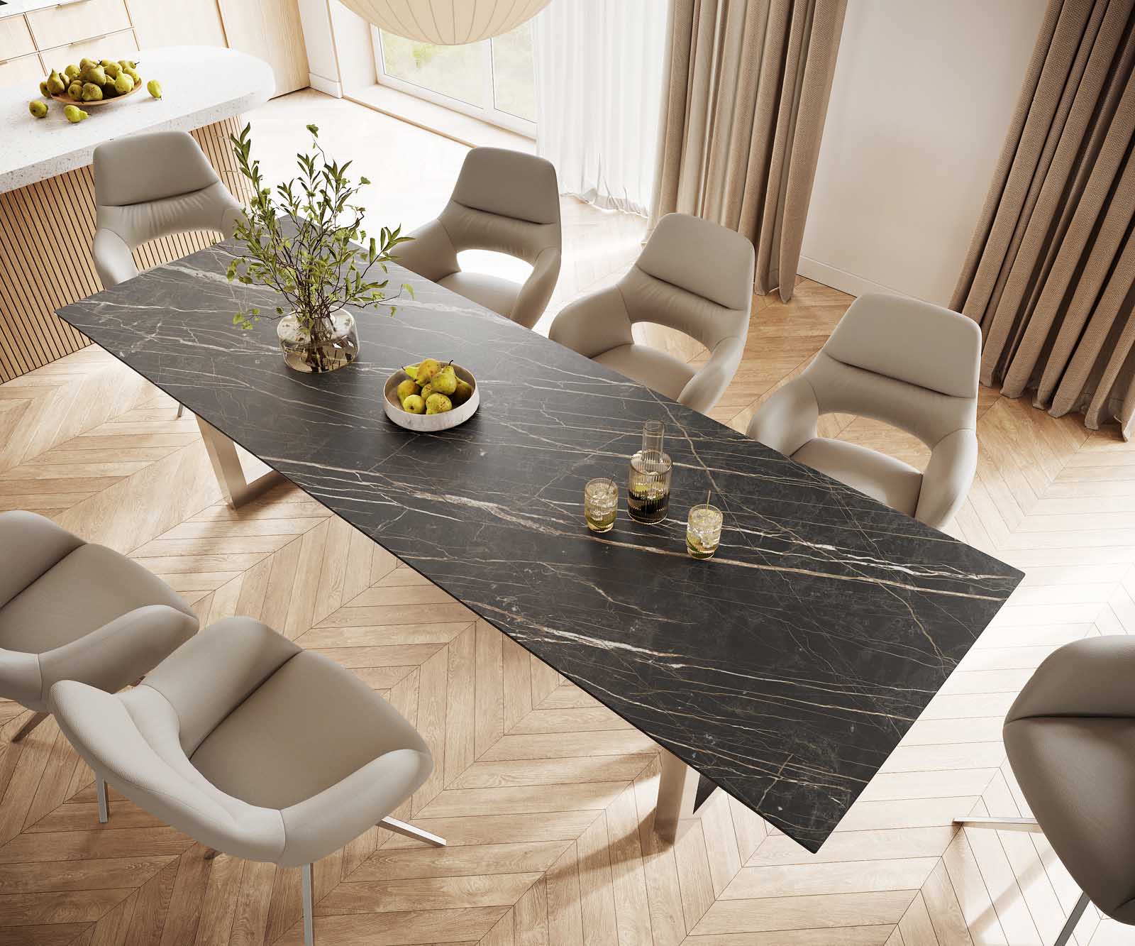 Table-à-manger Edge 300x100 céramique Laminam® noir desir brun inox large 3