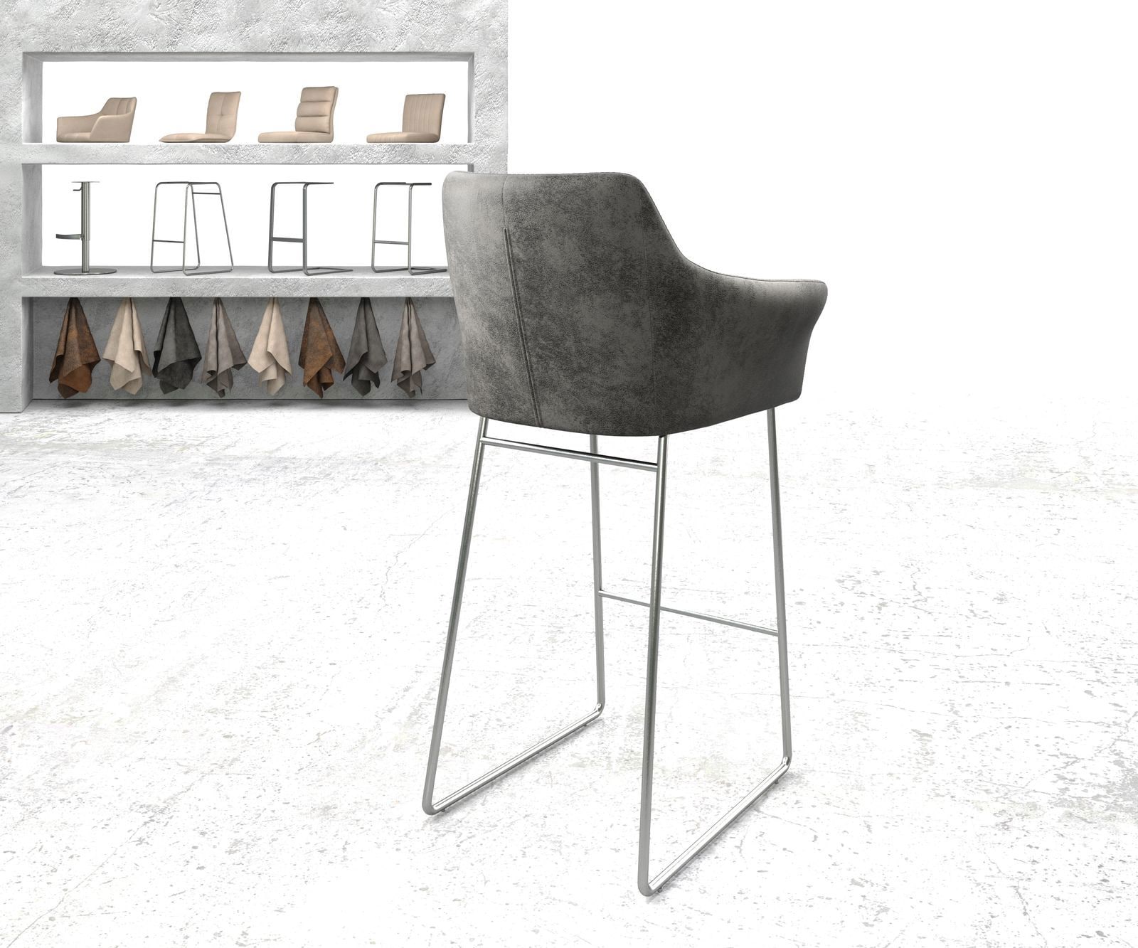 Barstuhl Yulo-Flex Vintage Grau Kufengestell Edelstahl 2 Barstuhl Yulo-Flex Vintage Grau Kufengestell Edelstahl 2