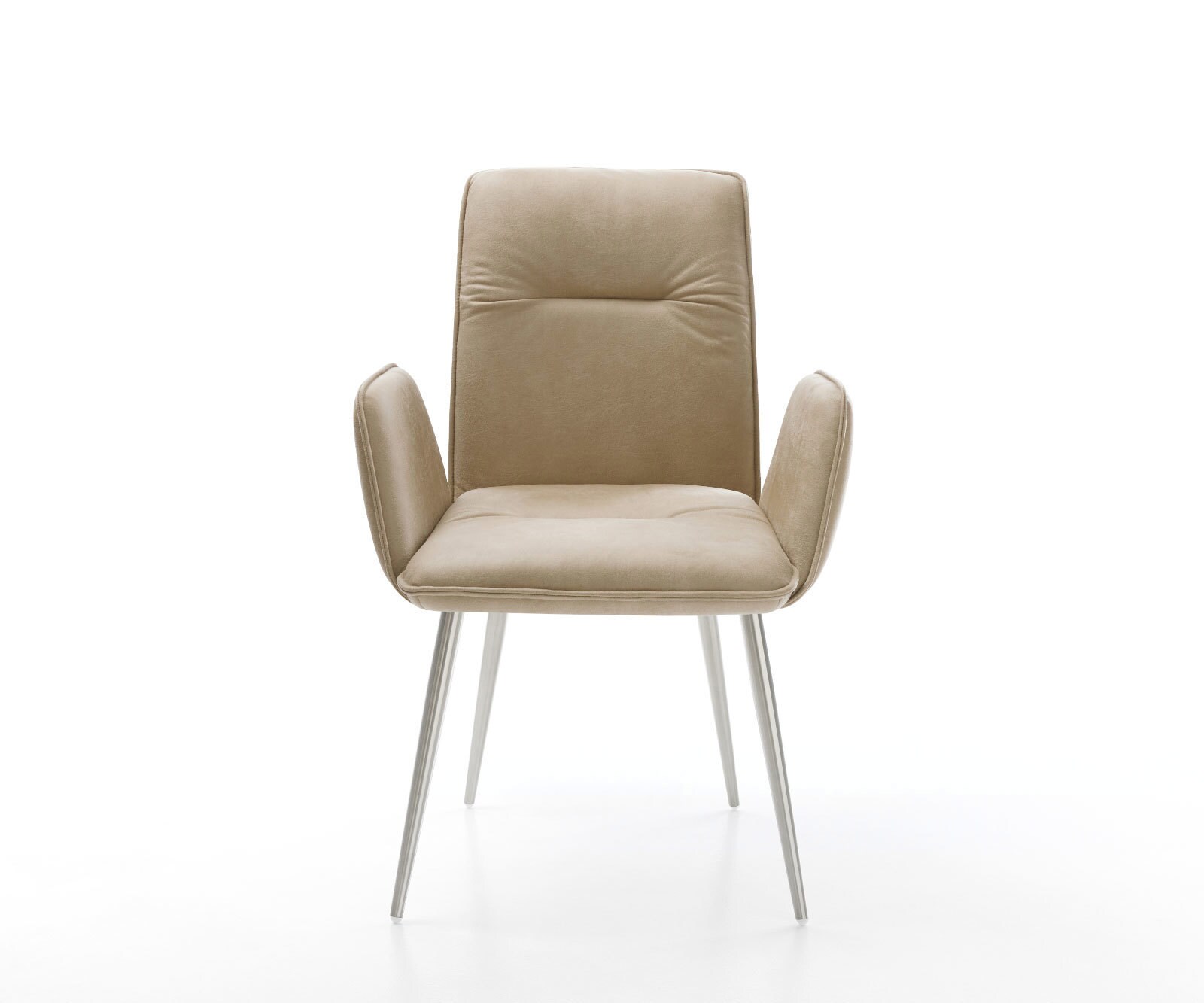 Chaise-de-salle-à-manger Vinja-Flex microvelours beige vintage 4 pieds coniques acier inoxydable brossé 1