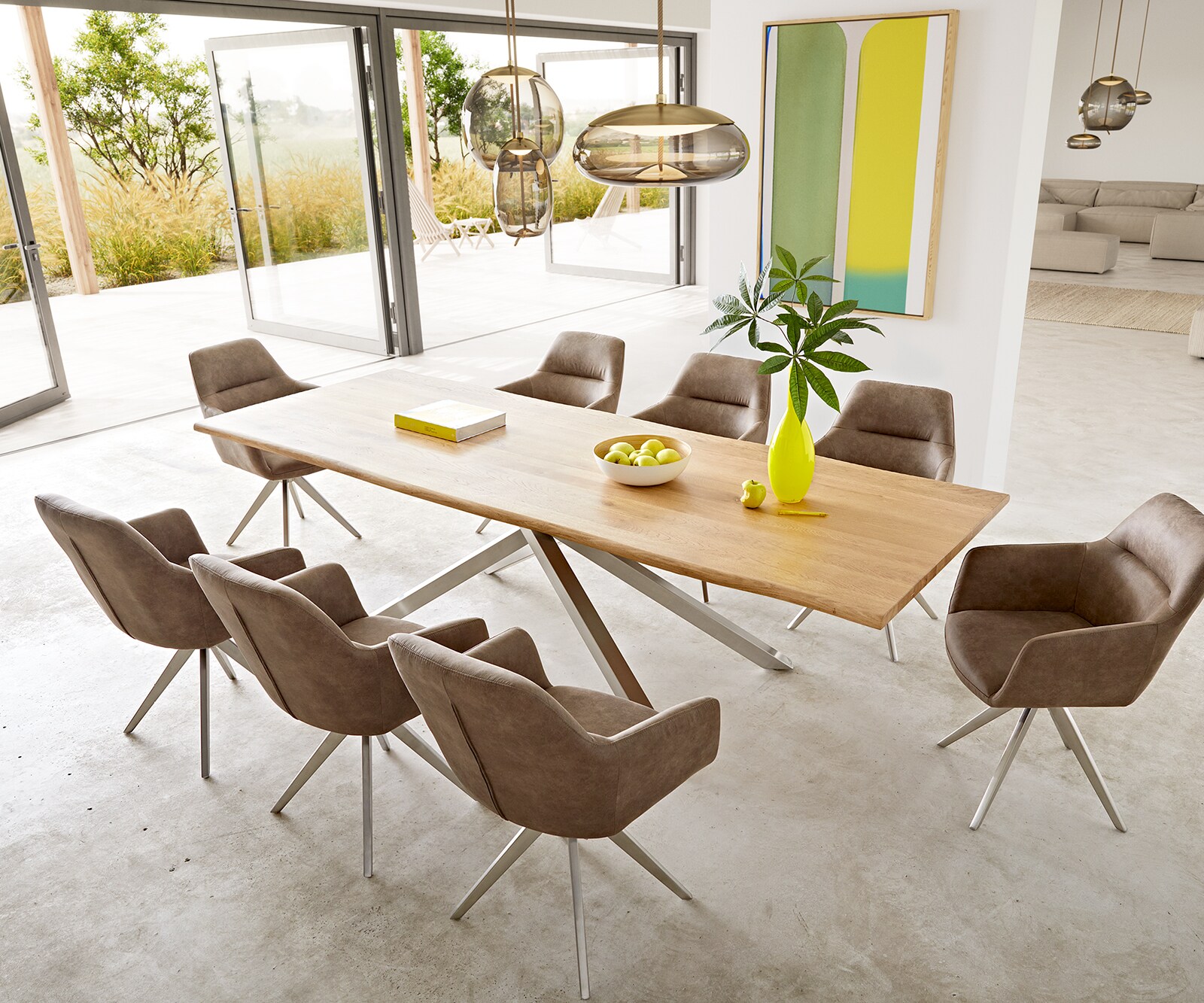 Esstisch Edge 260x100x2,5-3 Eiche Natur Kreuzgestell Rechteck Edelstahl Live-Edge 8