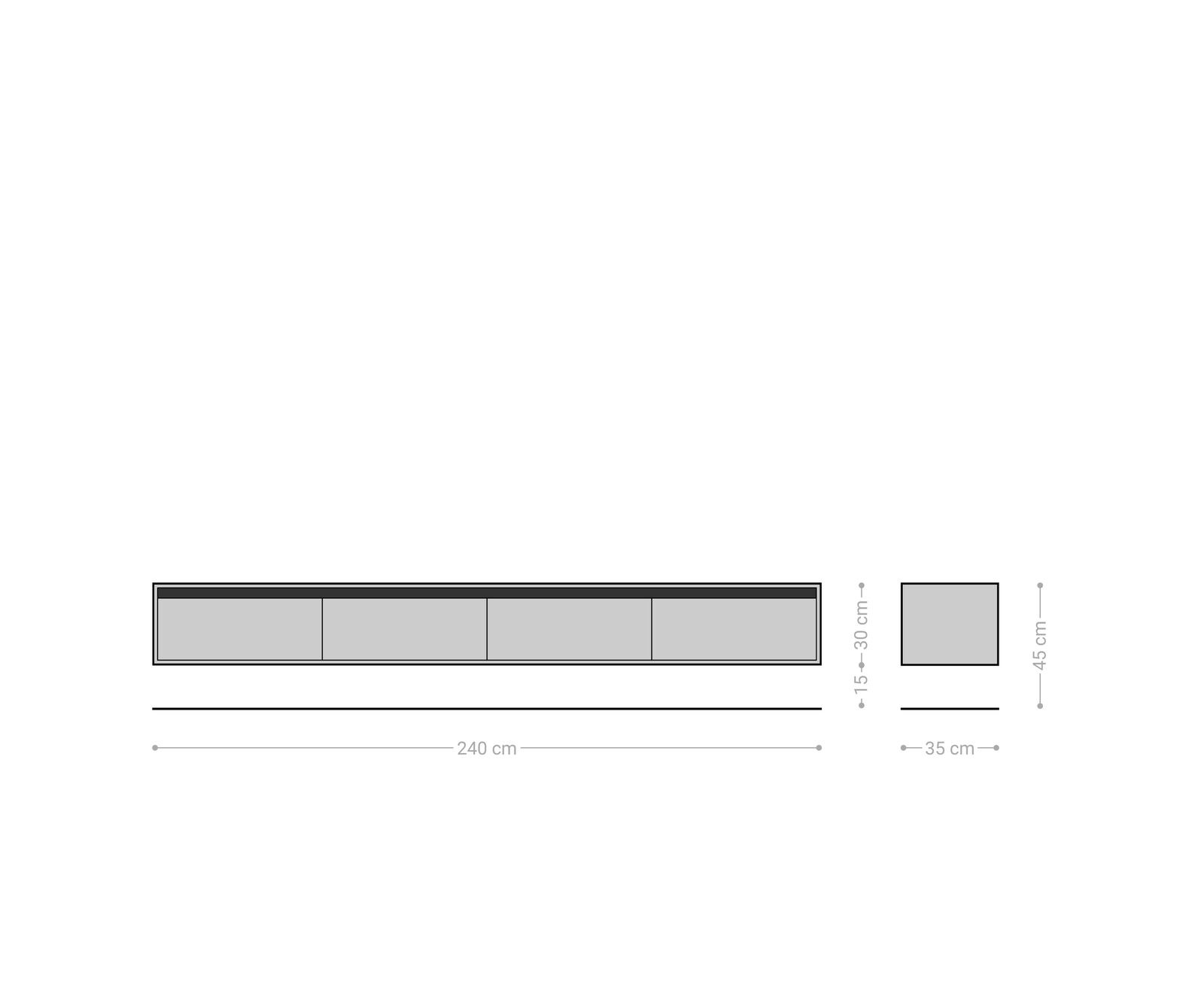 Design-Lowboard Stonegrace 240 cm Akazie Natur Schiefer 4 Türen schwebend 6