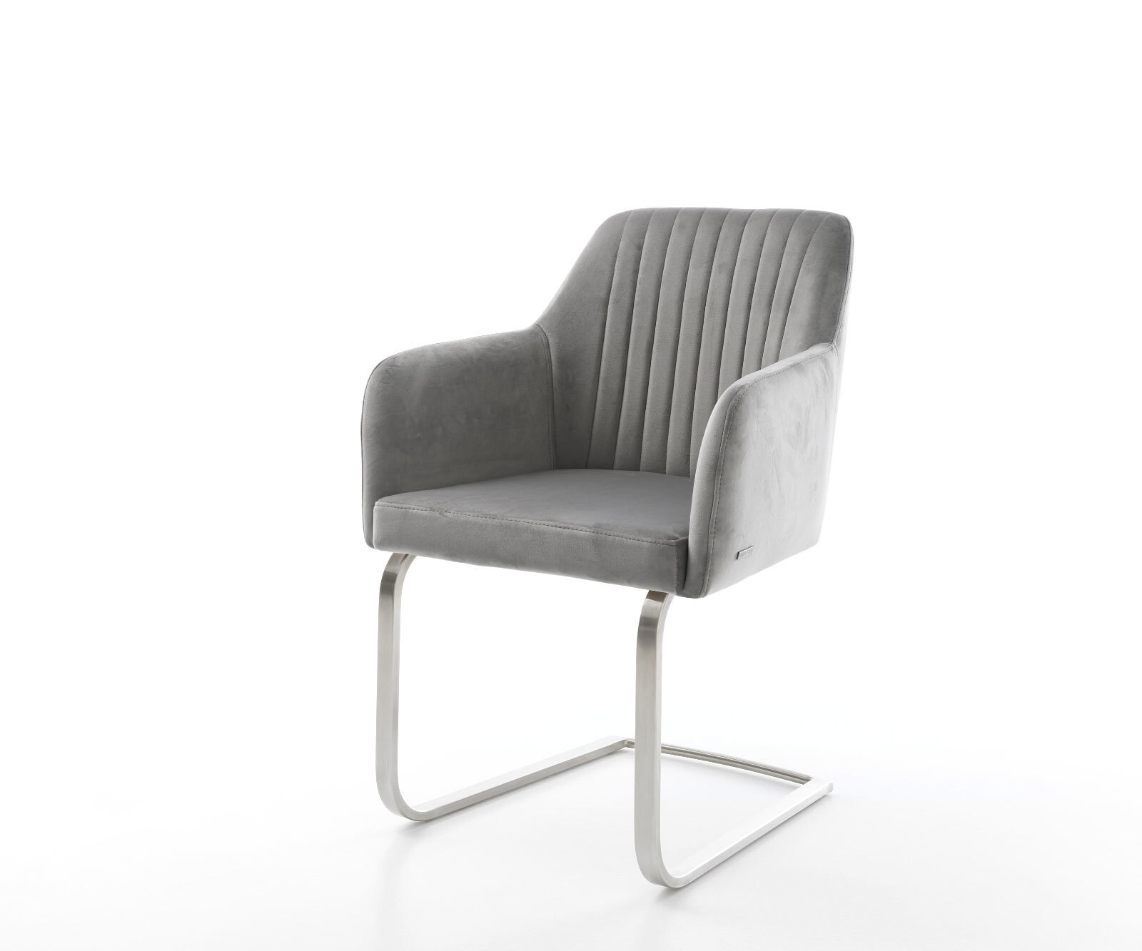 Schwingstuhl Greg-Flex Samt Grau Freischwinger flach Edelstahl