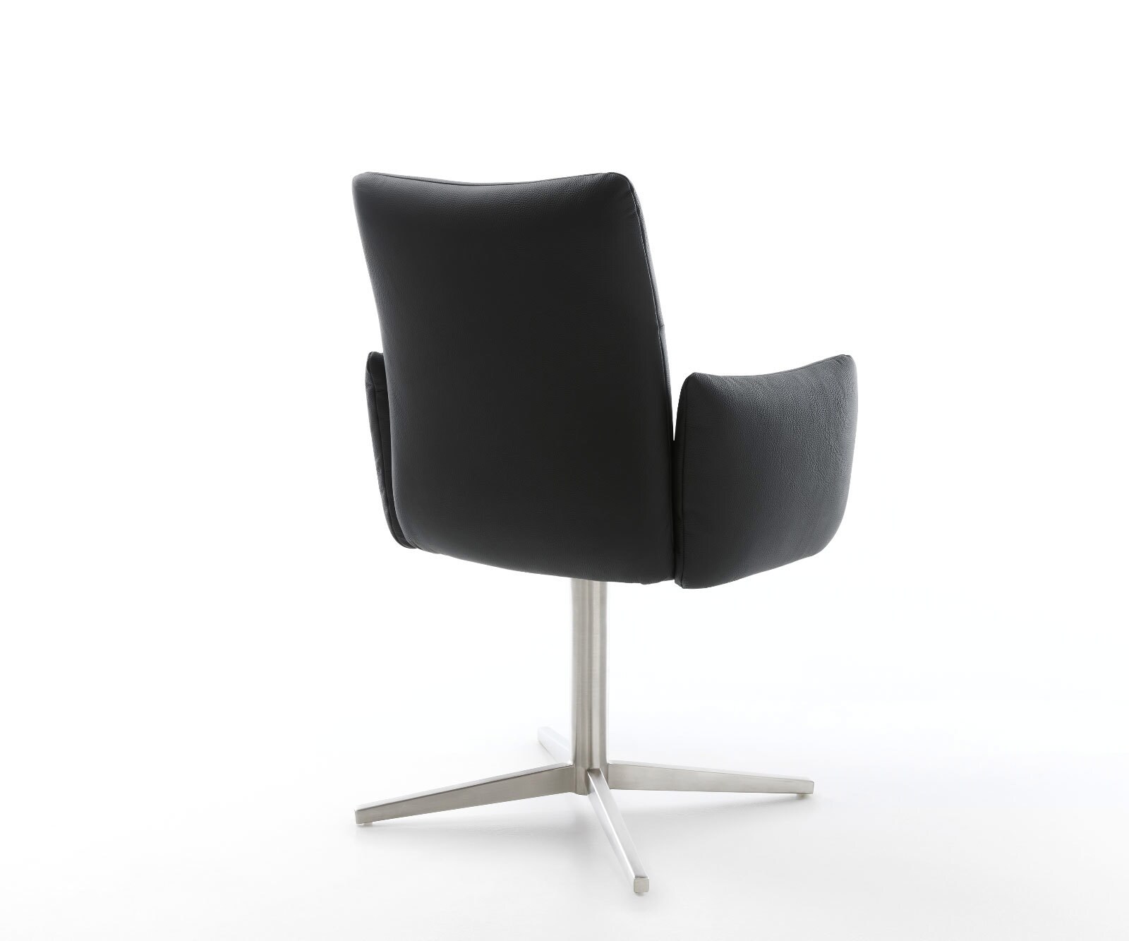 Chaise-pivotante Jova-Flex avec accoudoirs cuir de vache noir pied de chaise 4 branches acier inoxydable brossé pivotement sur 360° ressorts ensachés 5
