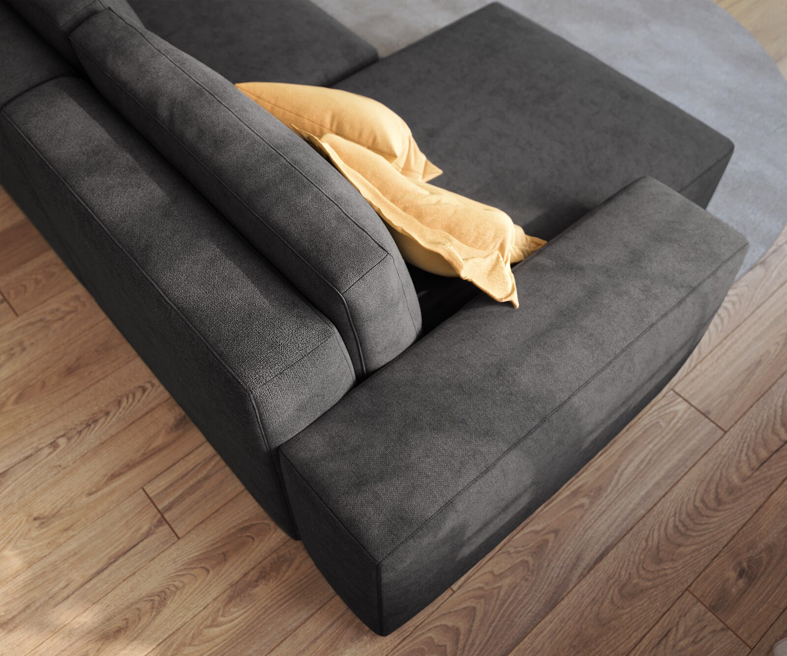 Canapé d’angle Lanzo 230x155 cm microfibre noir méridienne réversible avec pouf 5