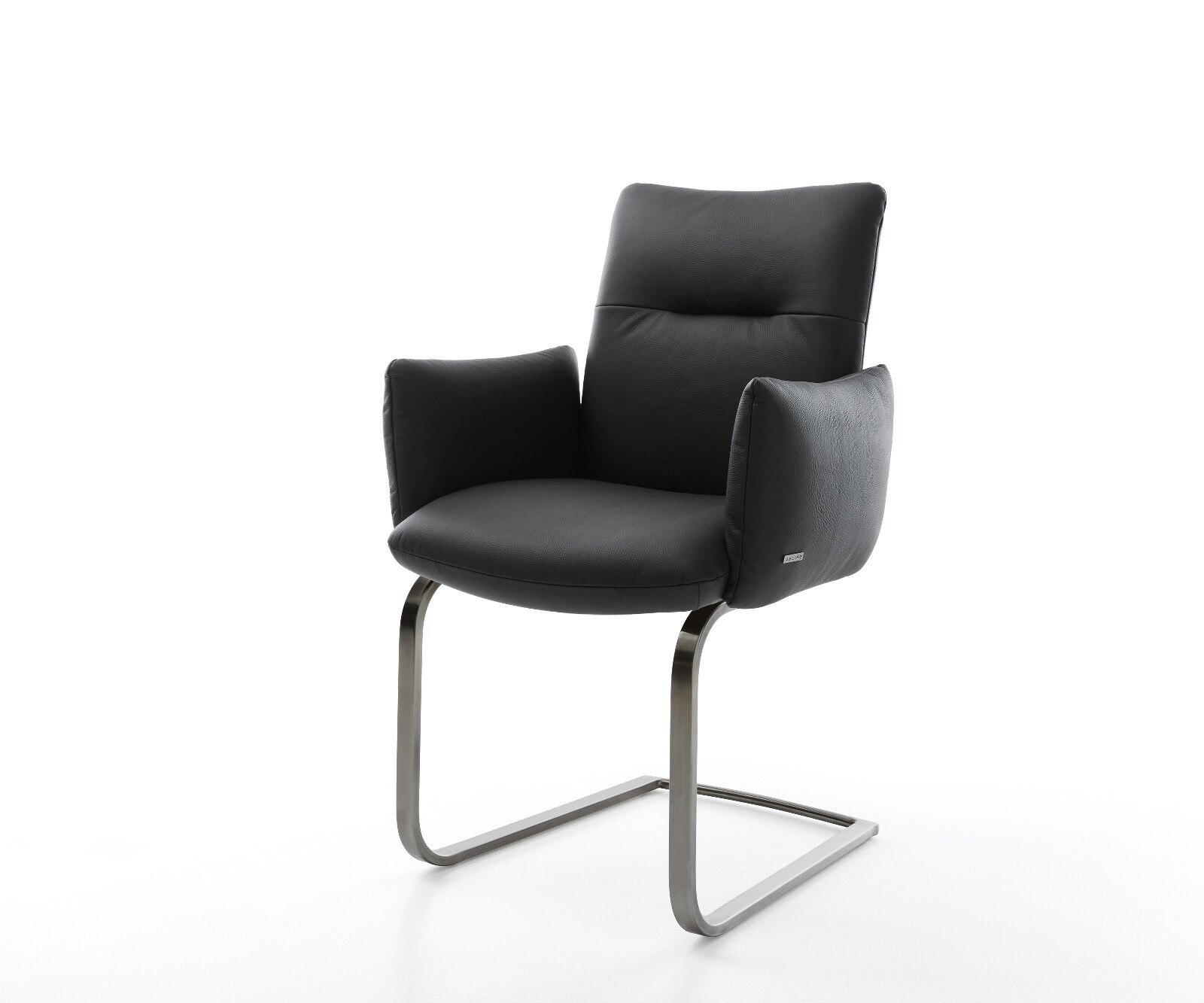 Cantilever Jova-Flex avec accoudoirs cuir de vache noir pied cantilever plat grafiete ressorts ensachés
