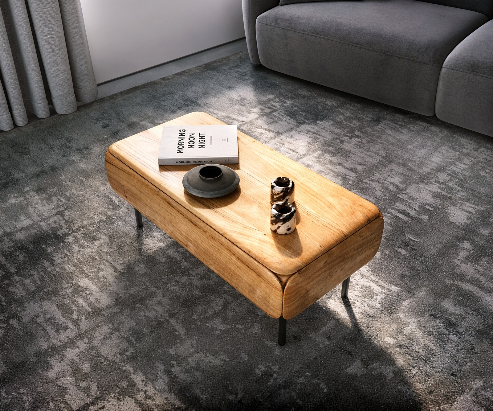 Table-basse Shavani 100x50 cm acacia naturel 1 tiroir abattantes métal noir 3