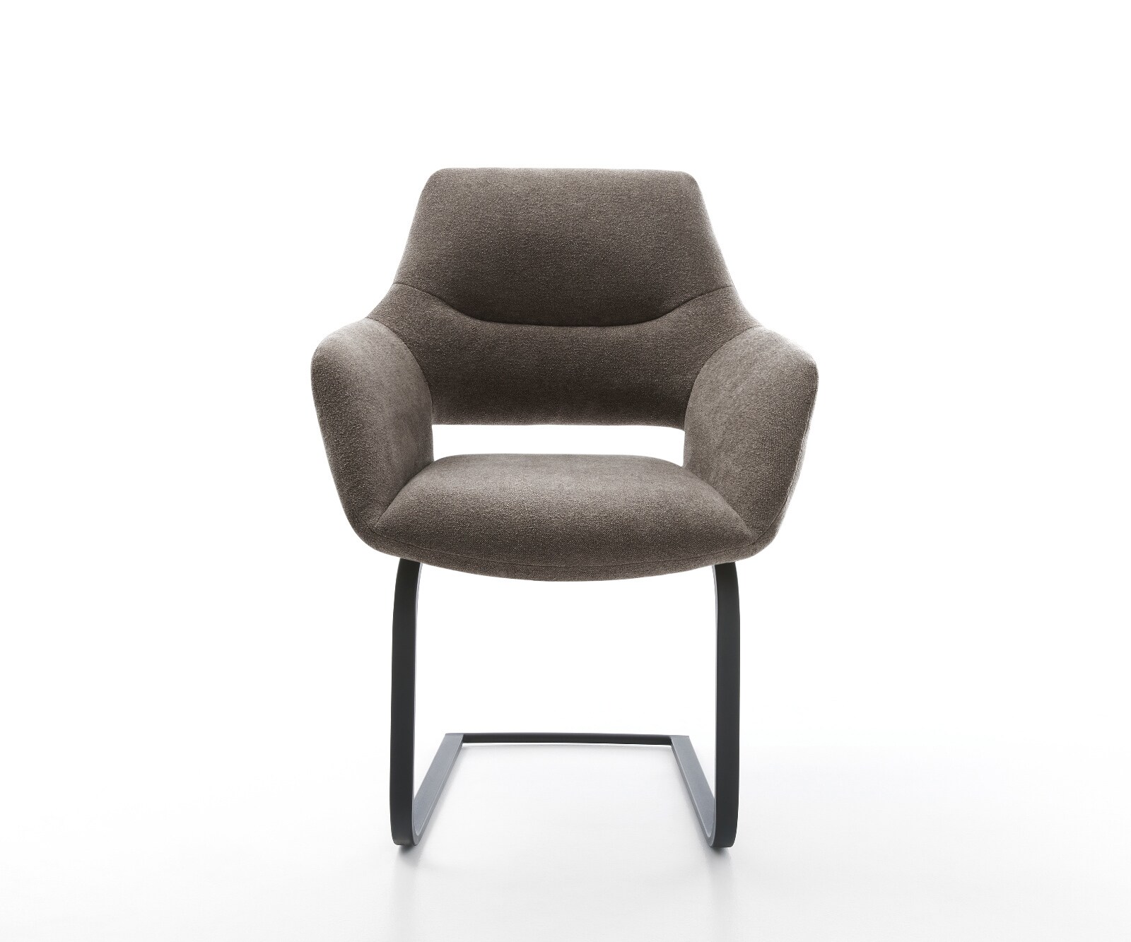 Cantilever Yago-Flex avec accoudoirs tissu structuré doux taupe pied cantilever plat noir ressorts ensachés 1