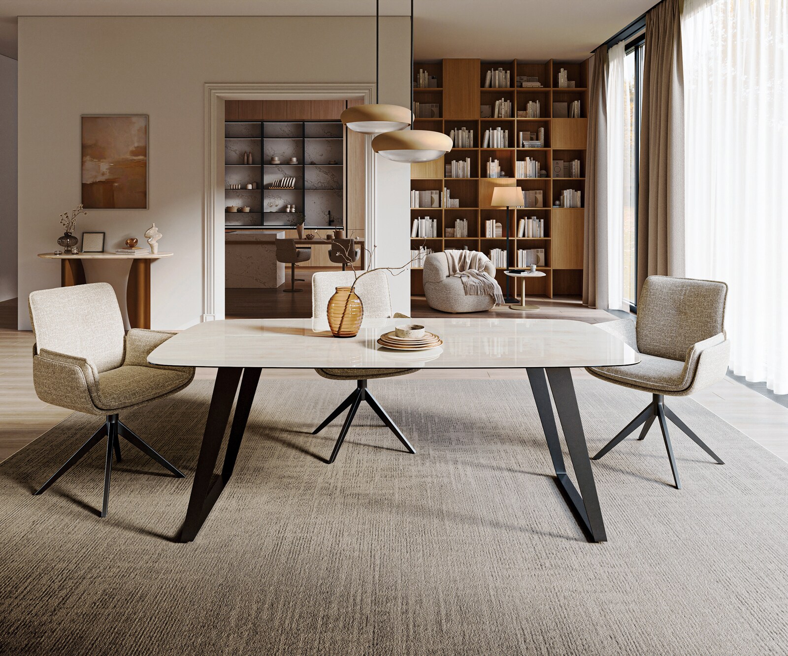 Esstisch Edge Boot 200x100 cm Keramik Onyx Champagne Metall Schräg Schwarz 1